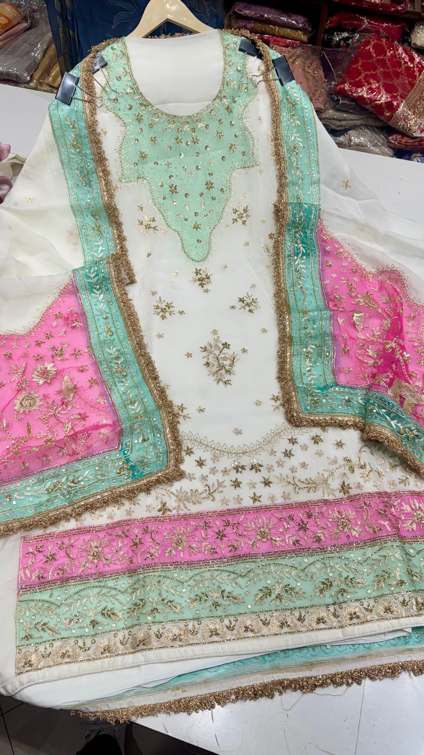 Luxury Pure Organza Unstitched Zardozi Hand Embroidered Suit