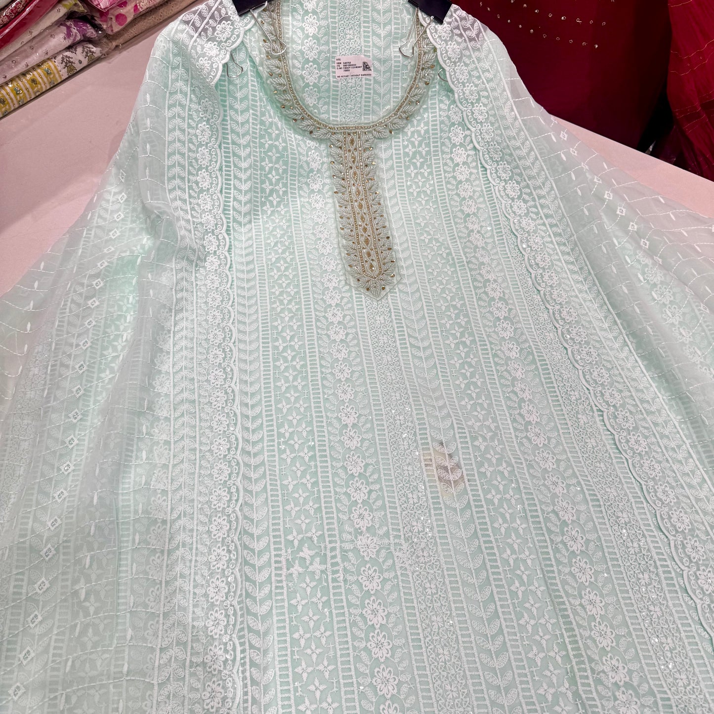 Unstitched Chikankari Georgette Suit – Pastel Collection with Soft Silk Bottom (2.5m) & Georgette Chikankari Dupatta
