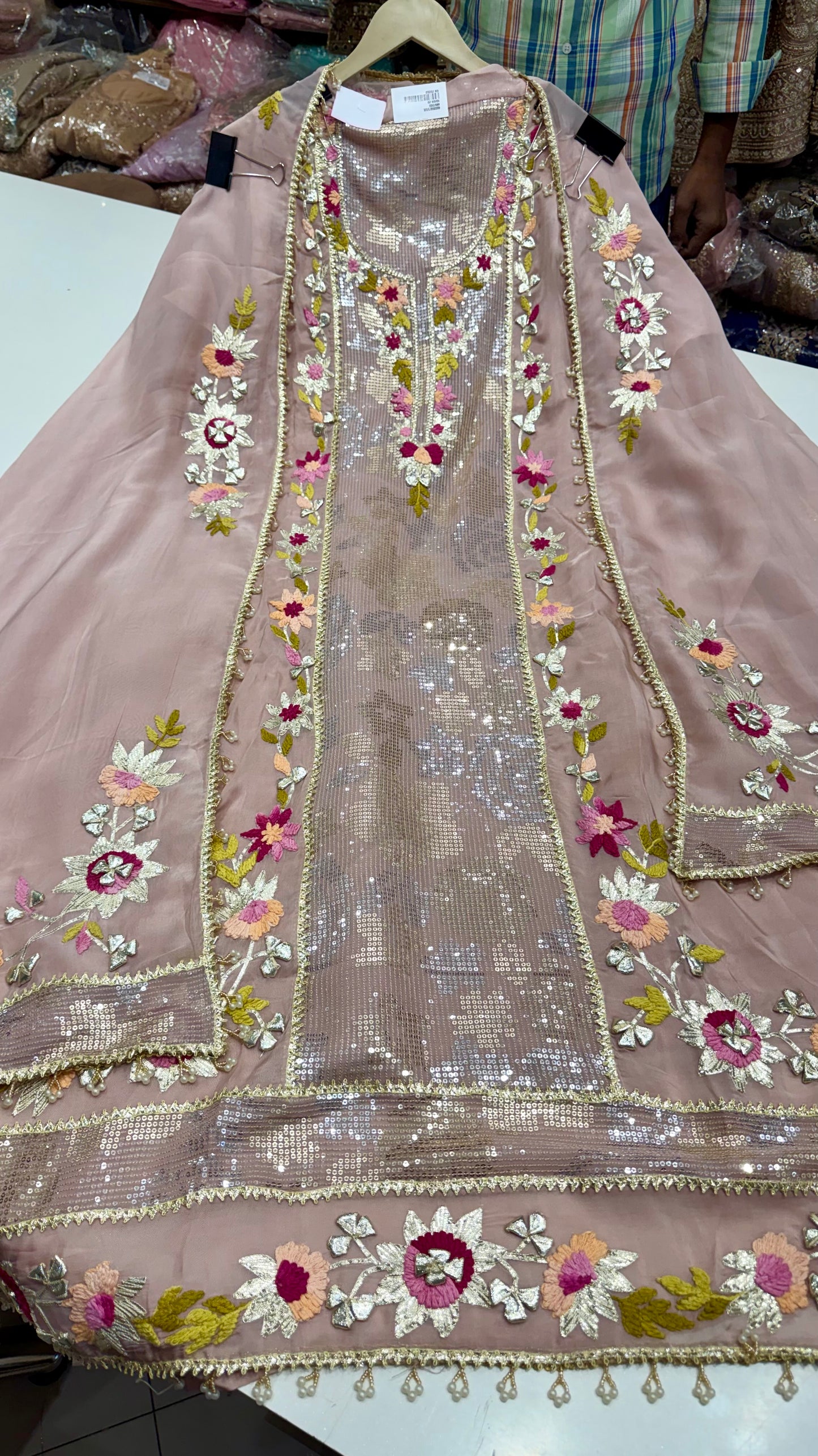 Premium Unstitched Pure Organza Gota Patti Embroidered Suit with Designer Dupatta | Sequin Panel Work Luxury Ethnic Suit