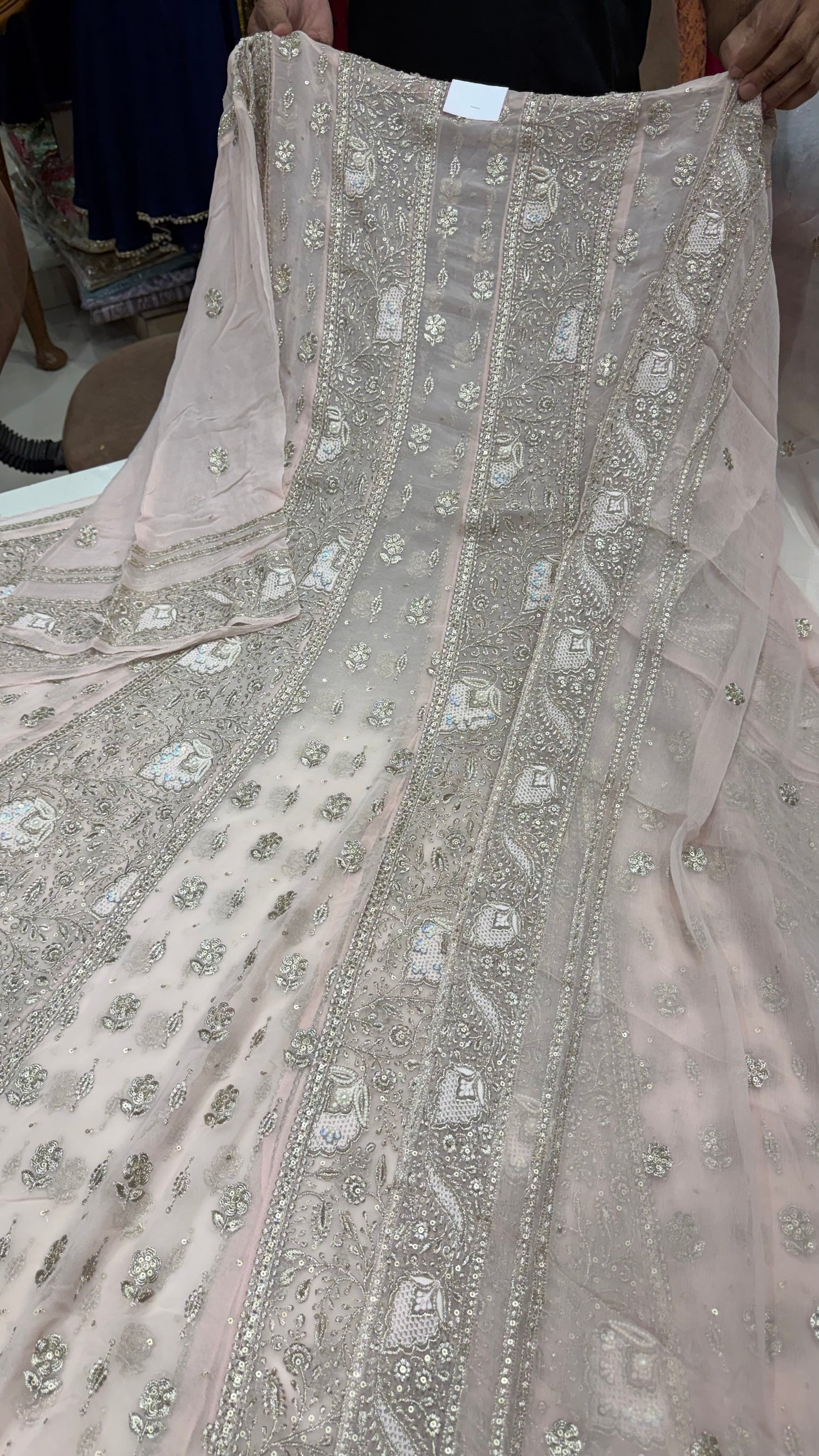 Luxury Unstitched Pure Georgette Zari Lakhnavi Anarkali Suit with Resham, Sequin & Pearl Handwork | Designer Wedding & Party Wear Suit