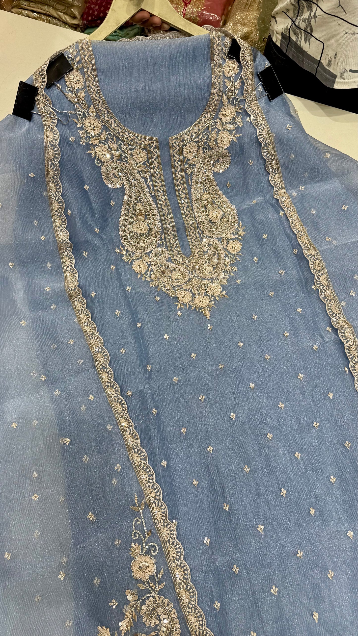 Luxury Hand-Embroidered Pure Glass Organza Unstitched Suit Set