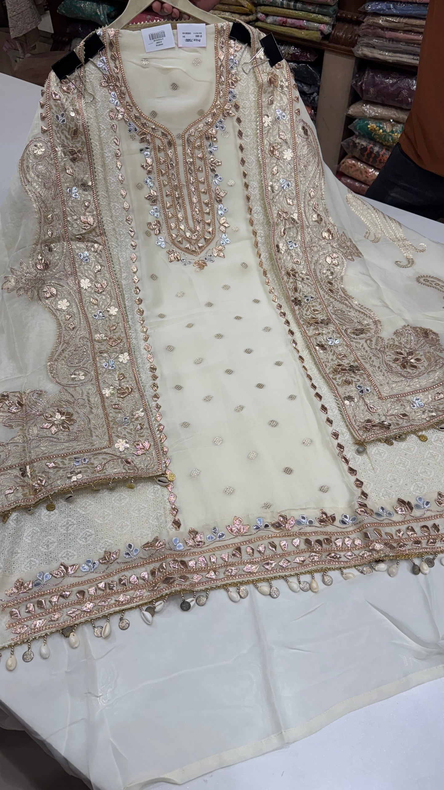 Designer Gotta patti Orgenza Suit set with heavy dupatta
