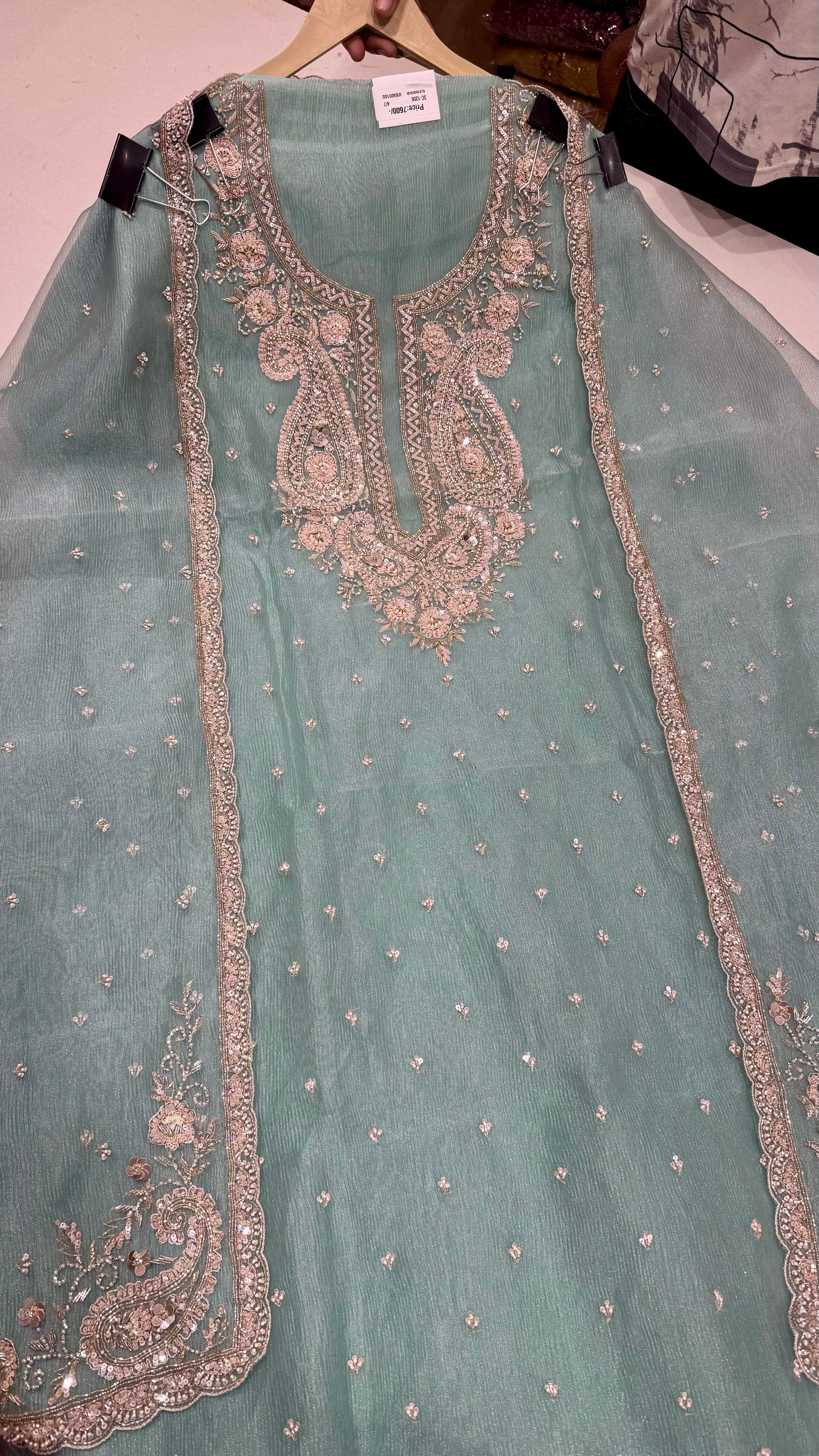 Luxury Hand-Embroidered Pure Glass Organza Unstitched Suit Set