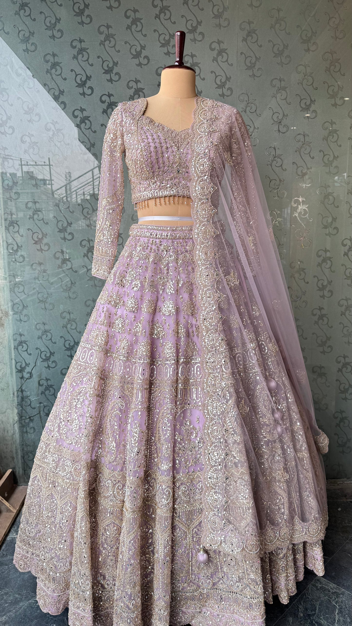 Lavender Embellished Net Lehenga Choli with Intricate Sequin and Zari Work