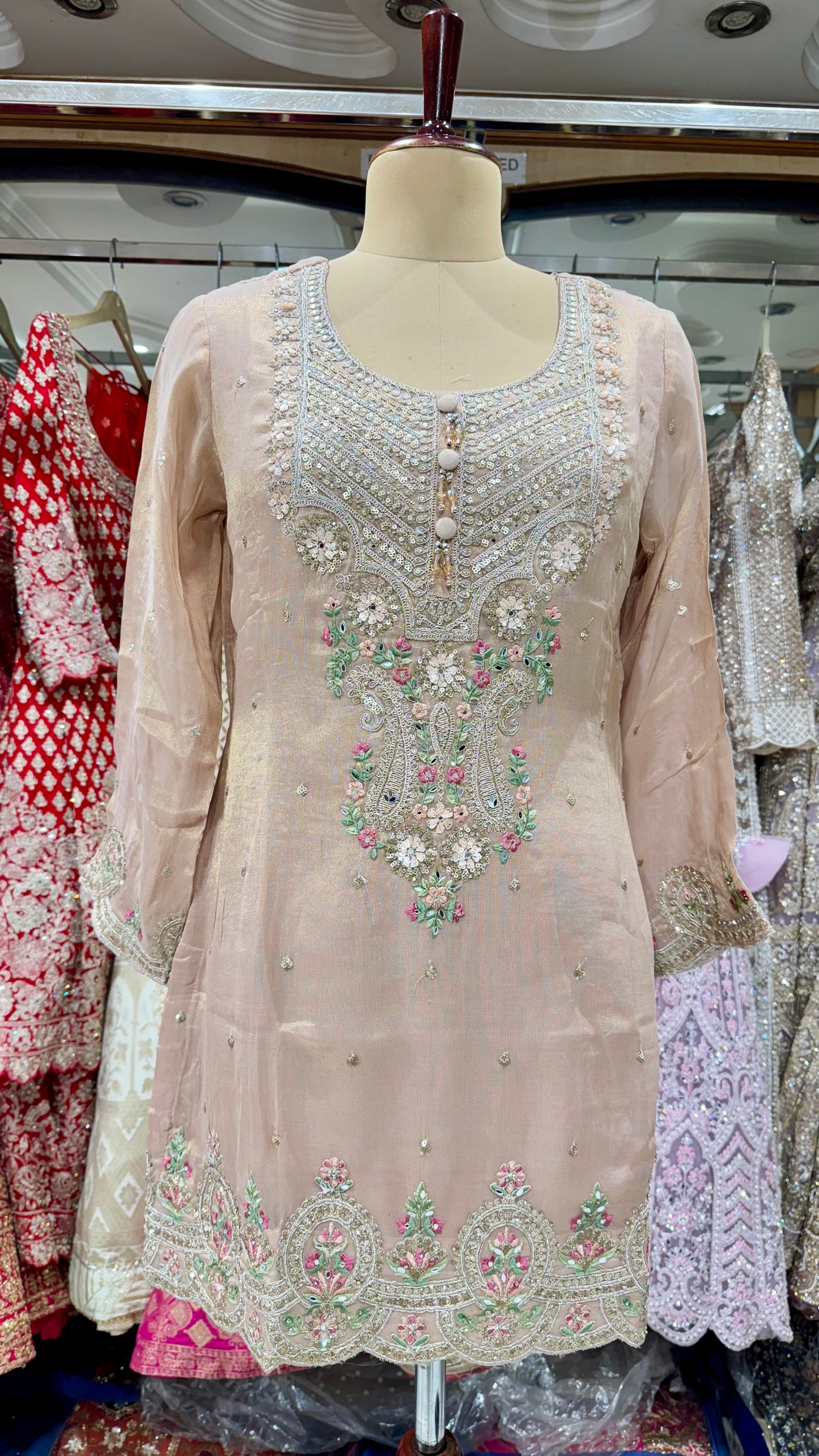 Elegant Readymade Pure Tissue Sharara Suit with Dupatta – Free Size (Up to 44” Bust)