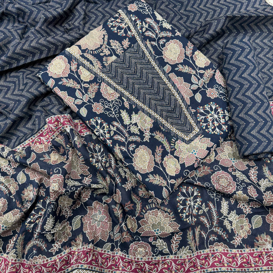 Navy blue printed designer cotton suit set