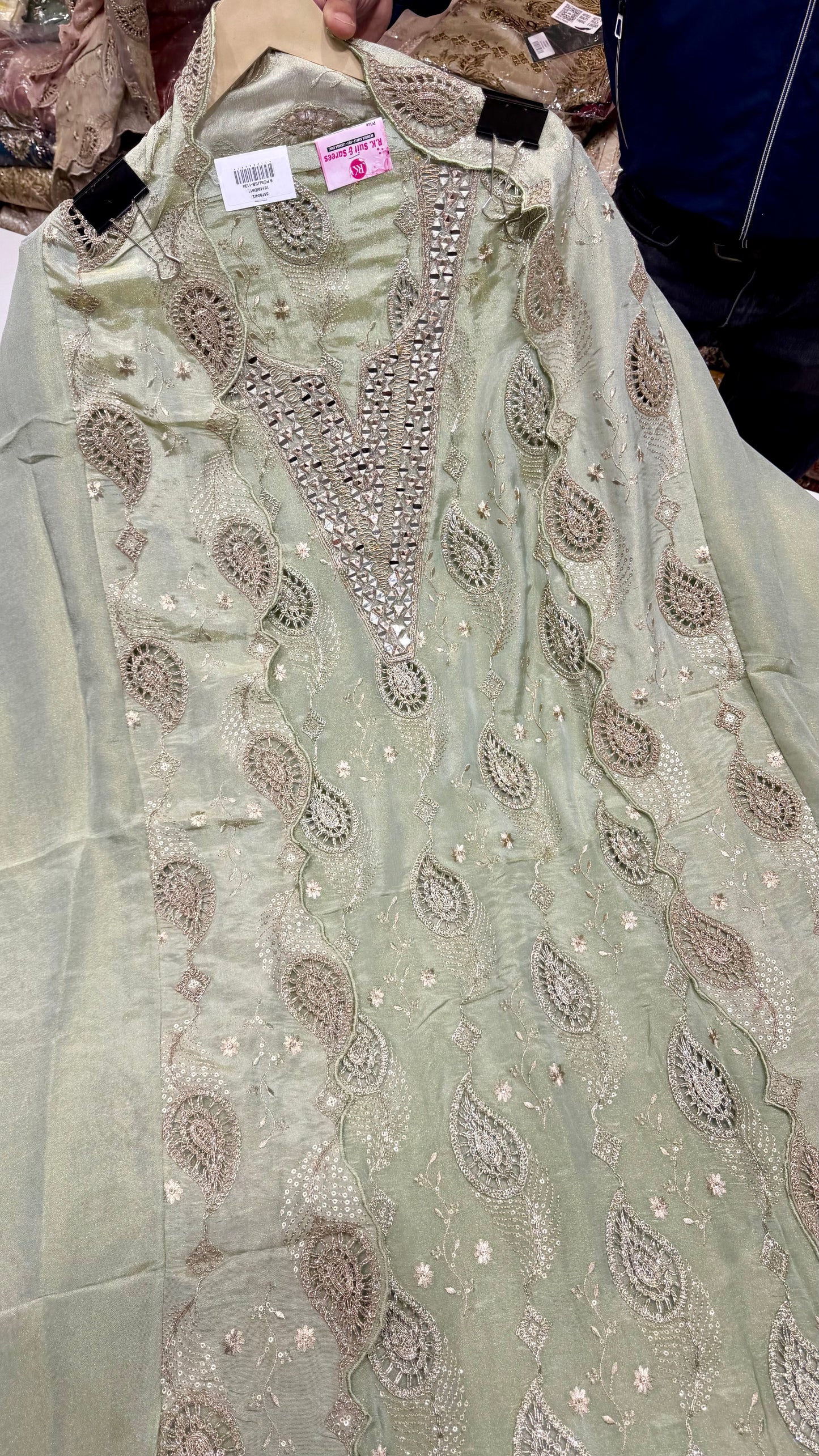 Shimmer Tissue Handwork Unstitched Suit Set