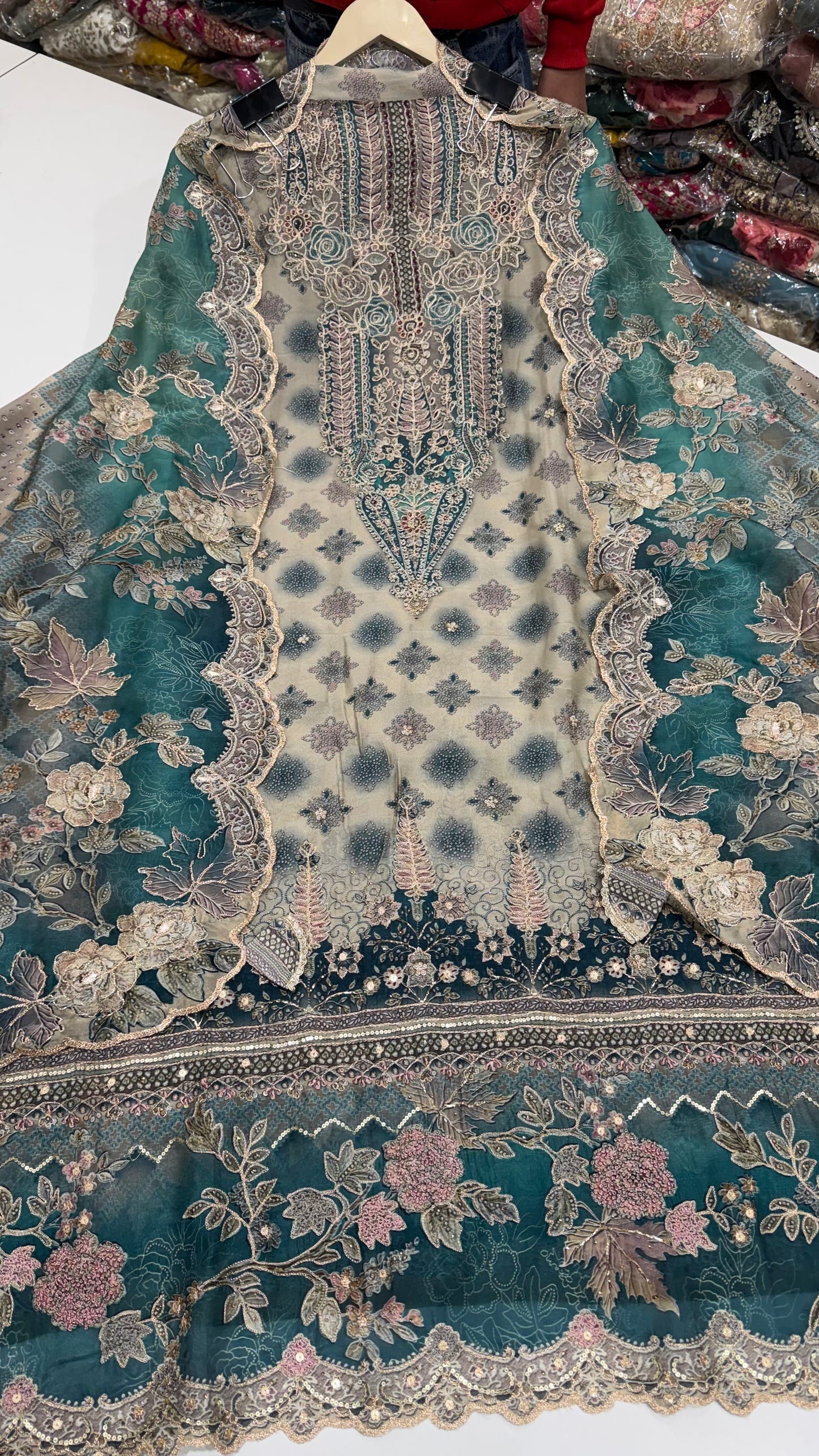 ✨ Sabyasachi Inspired Pure Organza Silk Designer Unstitched Suit Set