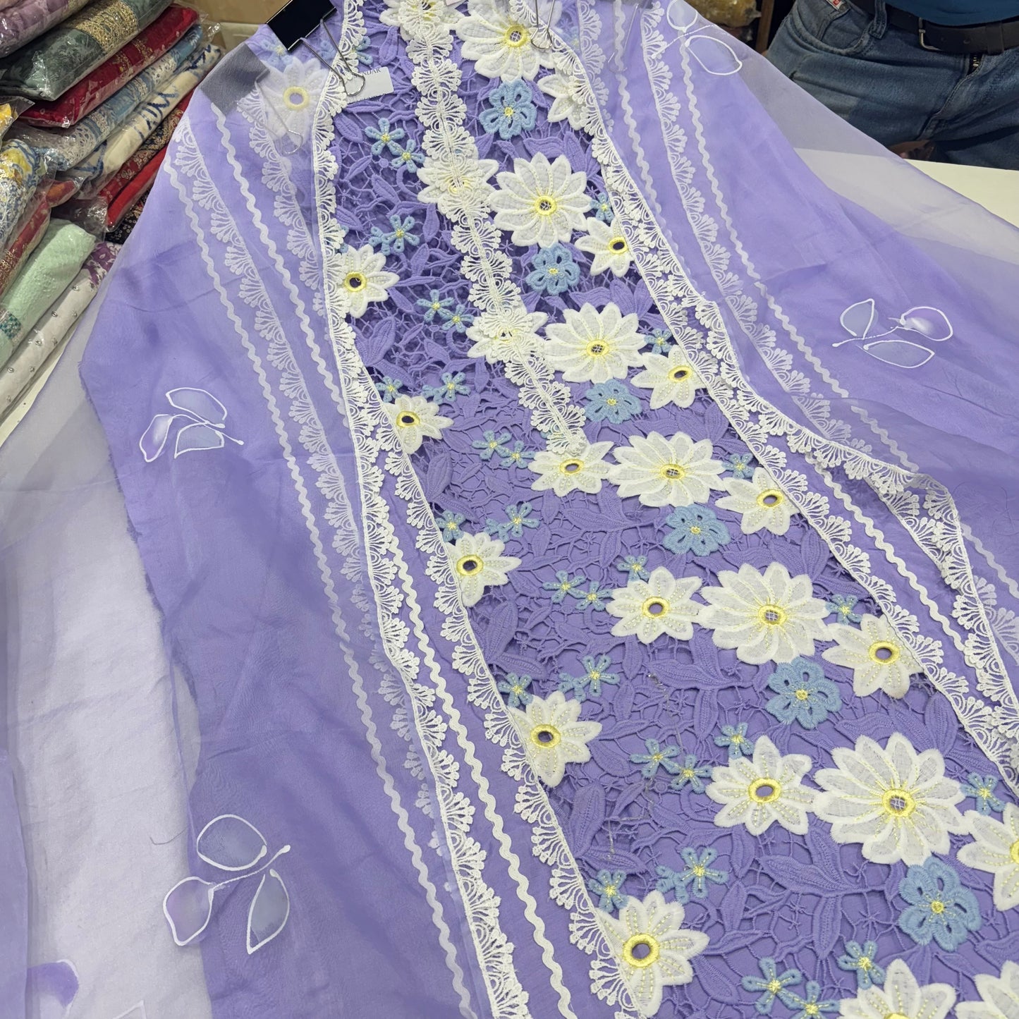 Glamorous Crochet work pakistani suit set