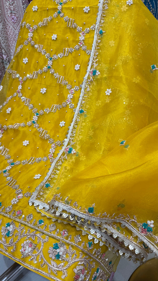 ✨ Royal Pure Glass Organza Heavy Zardozi Handworked Unstitched Suit Set