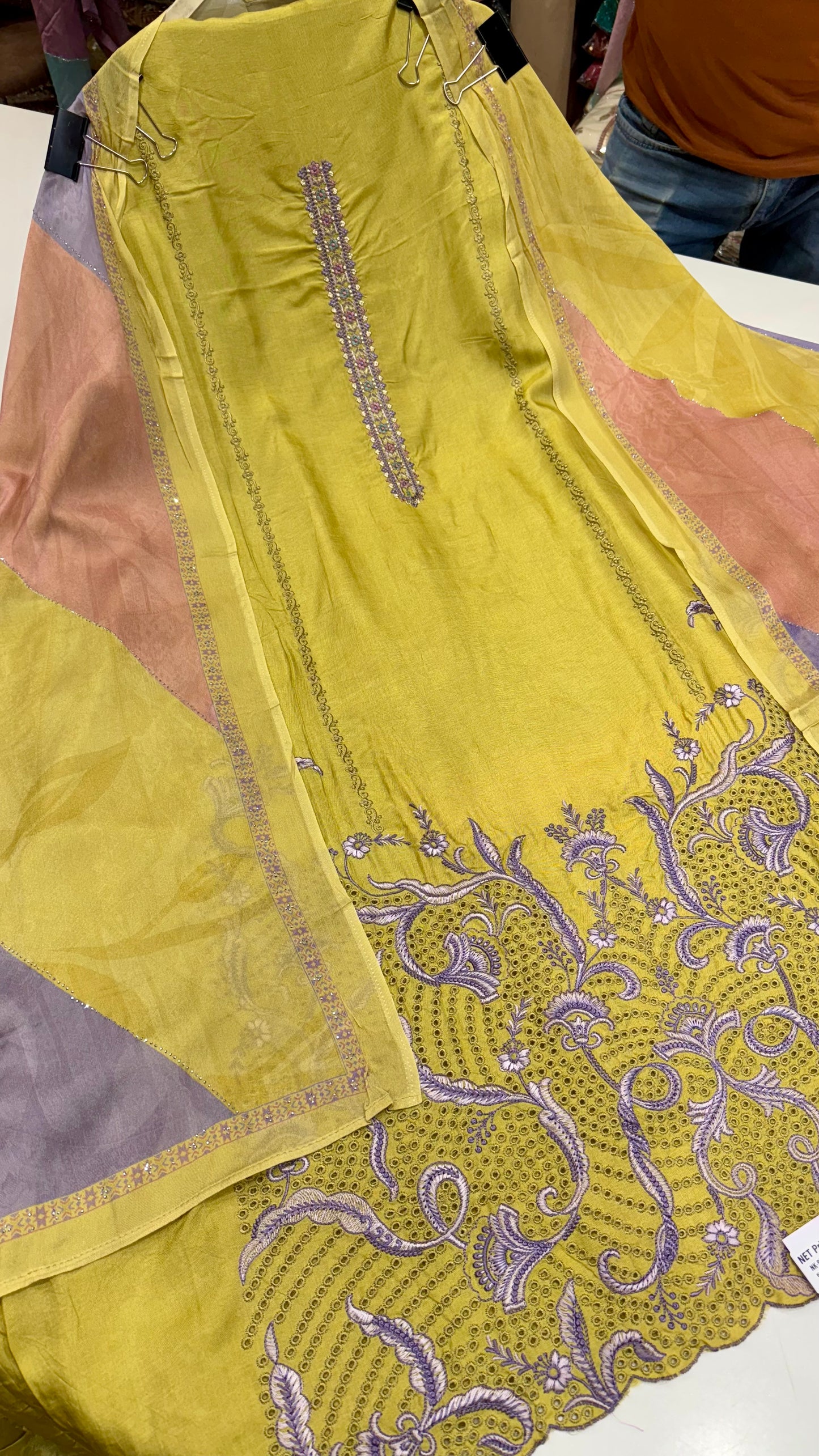Opada Silk Unstitched Embroidered Suit with Printed Chinon Dupatta