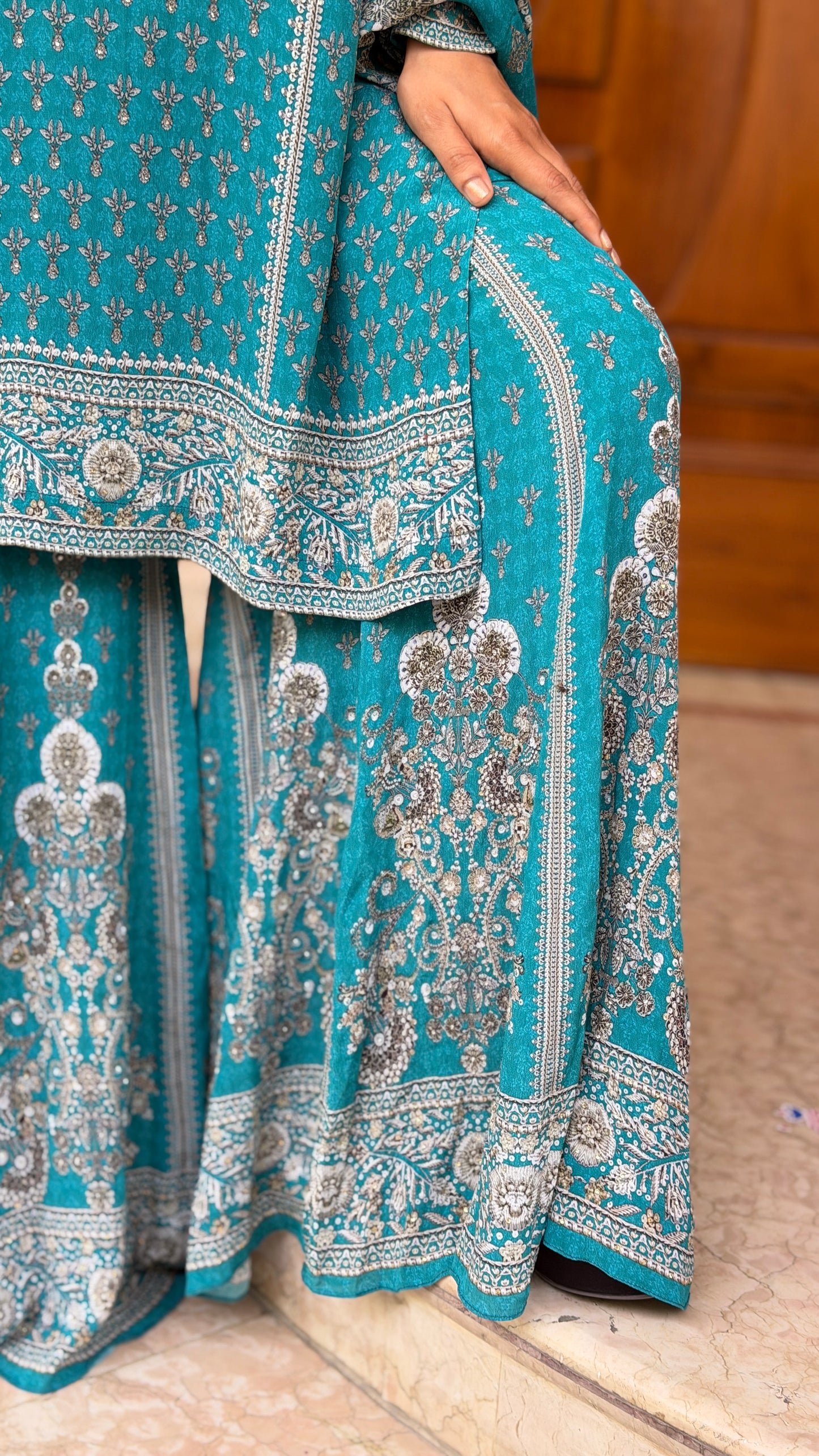 Floral Luxe Digital Print Sharara Suit Set with Dupatta