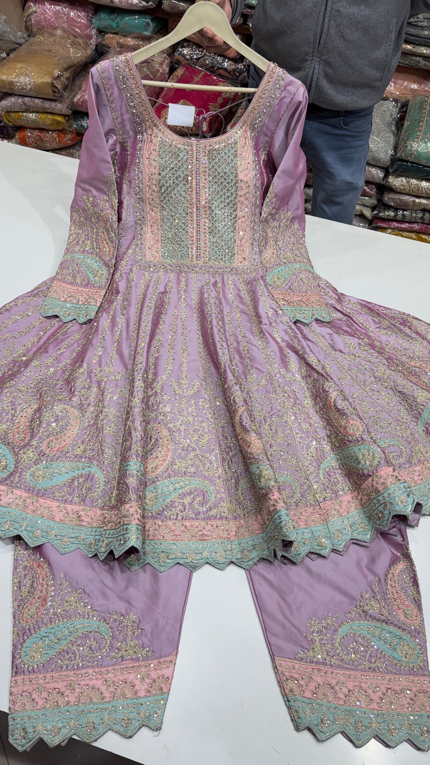 Pure Silk Zari Embroided Pakistani Anarkali with salwar