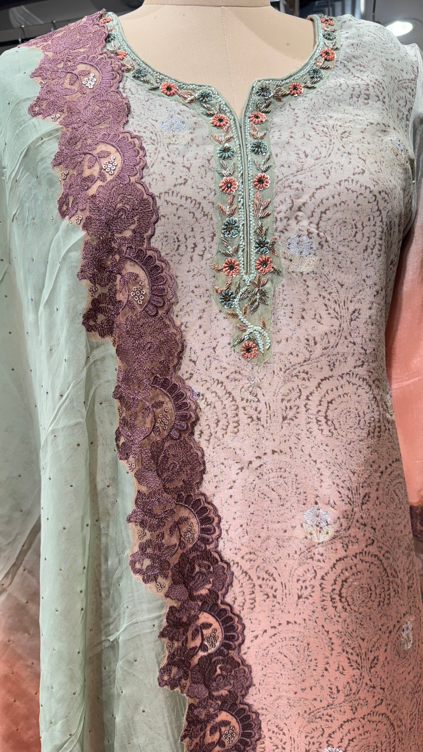Pista-Peach dual shade subtle gharara set