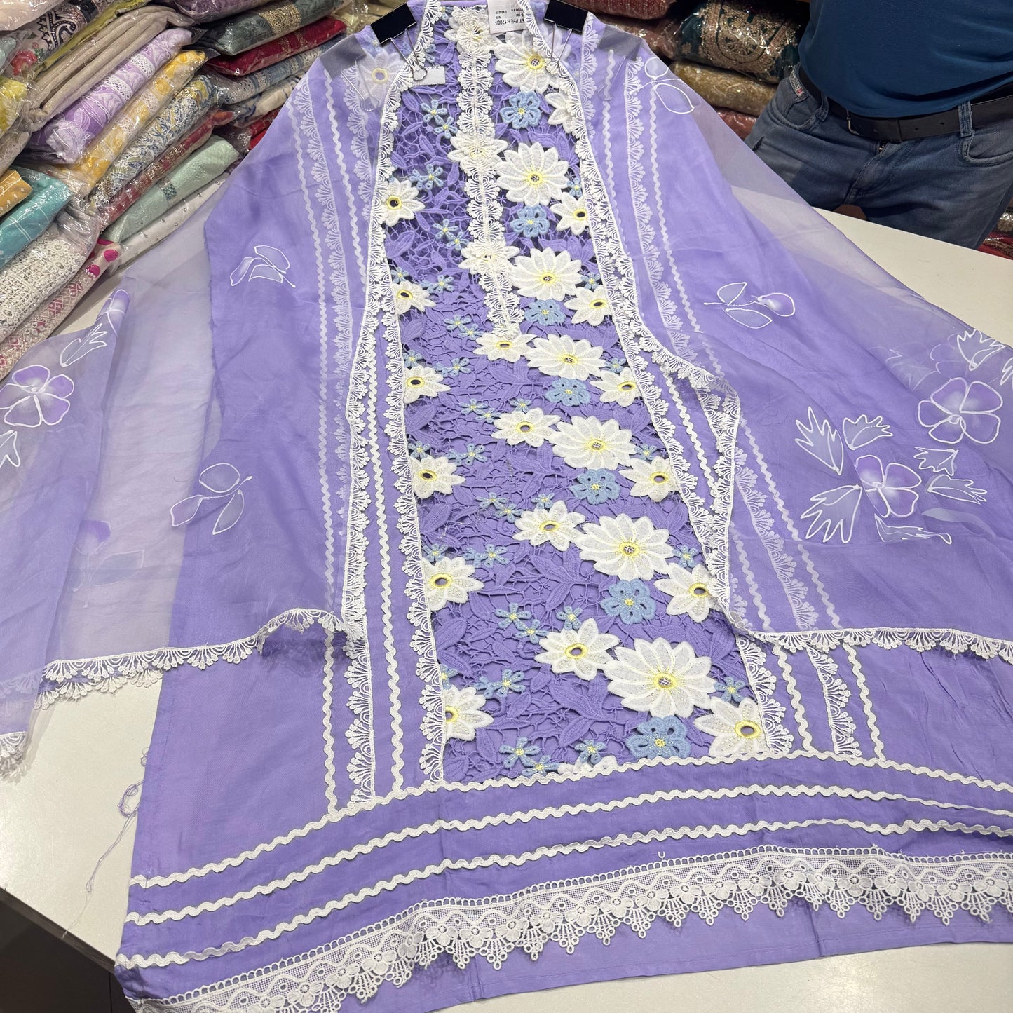 Glamorous Crochet work pakistani suit set