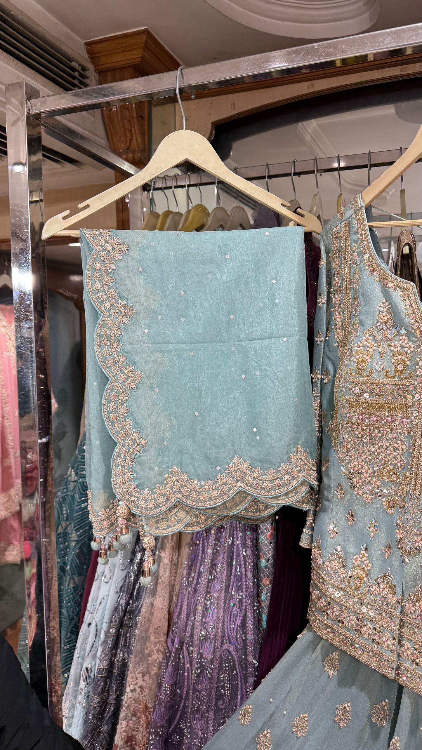 Pure Tissue Handwork Lehenga kurti