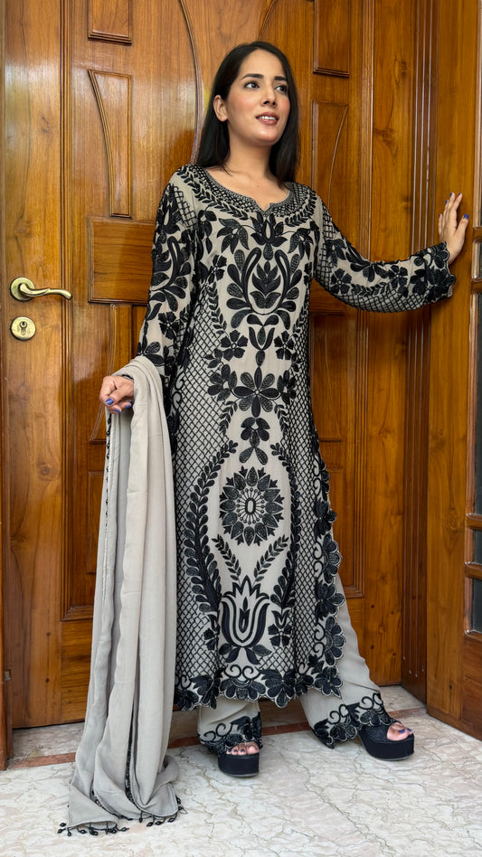 Long Pakistani Georgette Pants Suit with Hand Beads Work