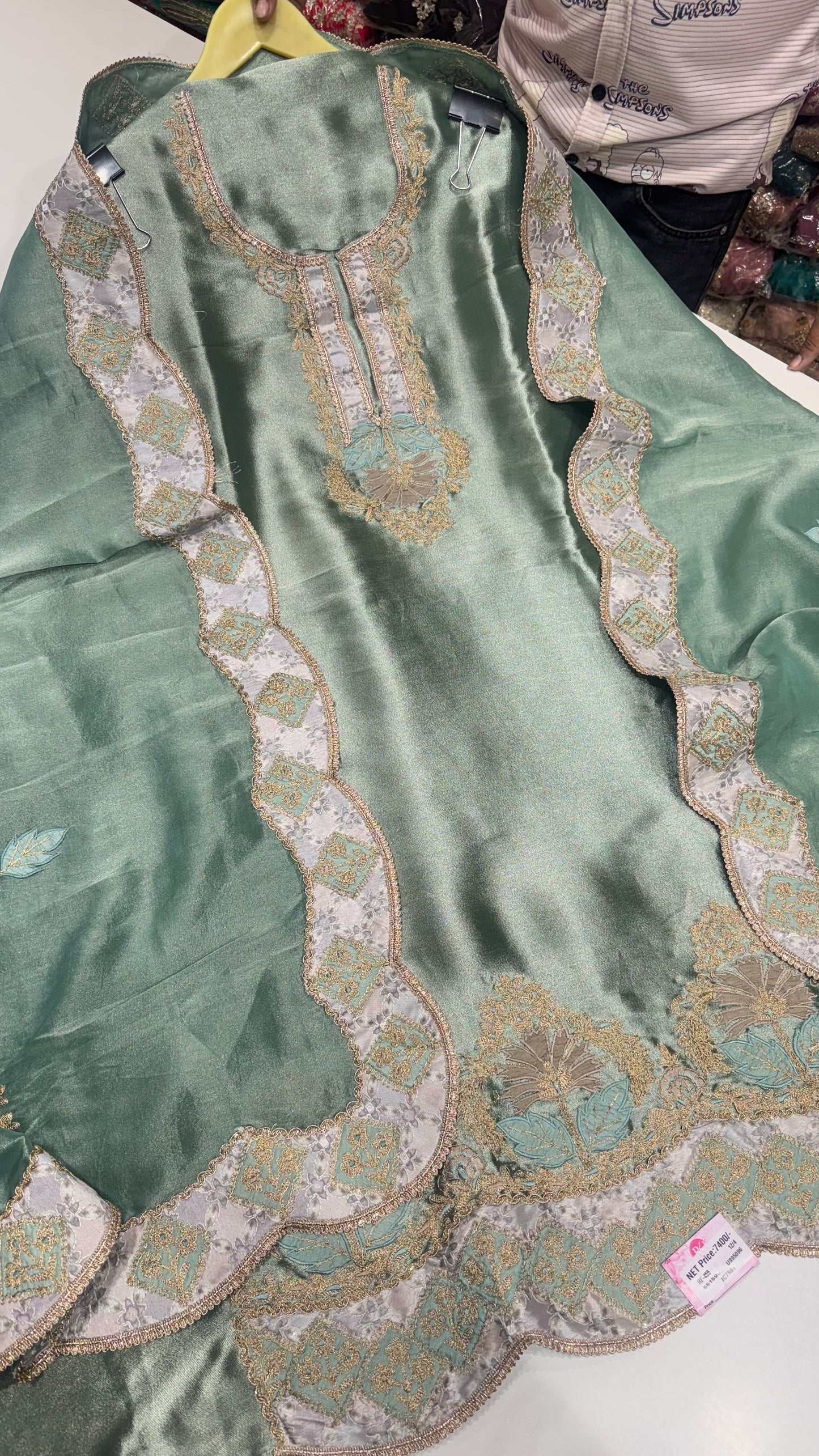 Luxury Shimmer Tissue Unstitched Suit with Zari & Sequin Embroidery