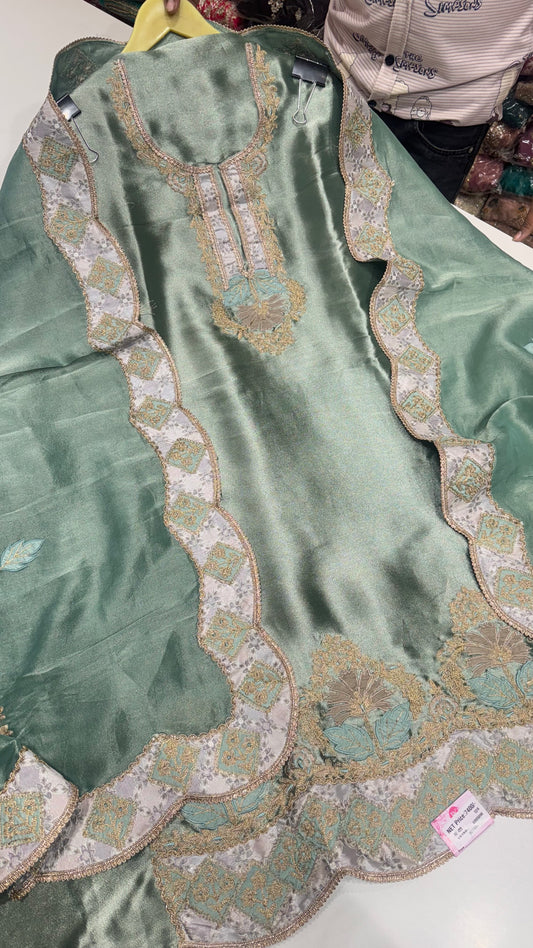 Luxury Shimmer Tissue Unstitched Suit with Zari & Sequin Embroidery