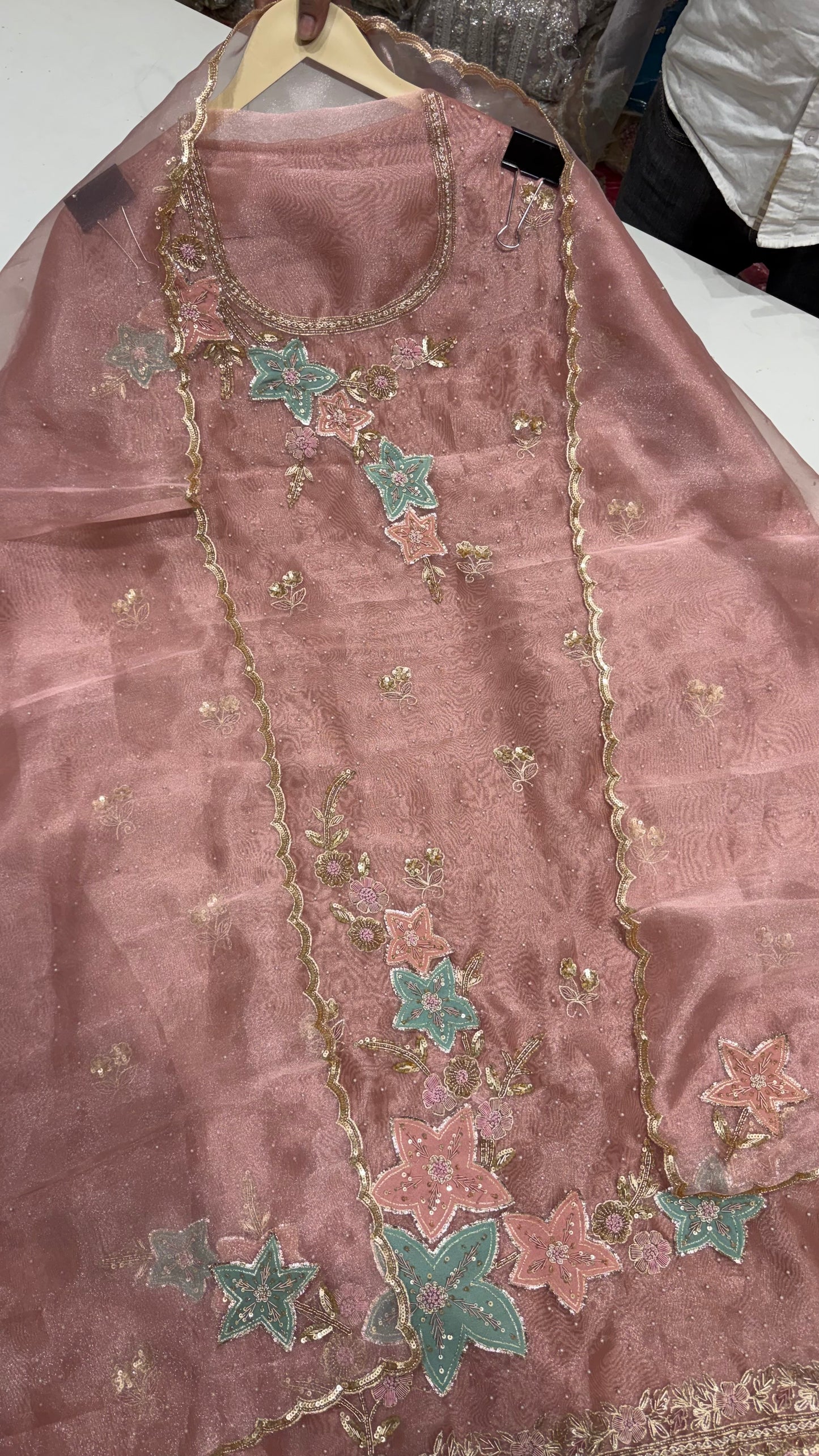 ✨ Luxury Pure Glass Organza Hand-Embroidered Unstitched Suit Set