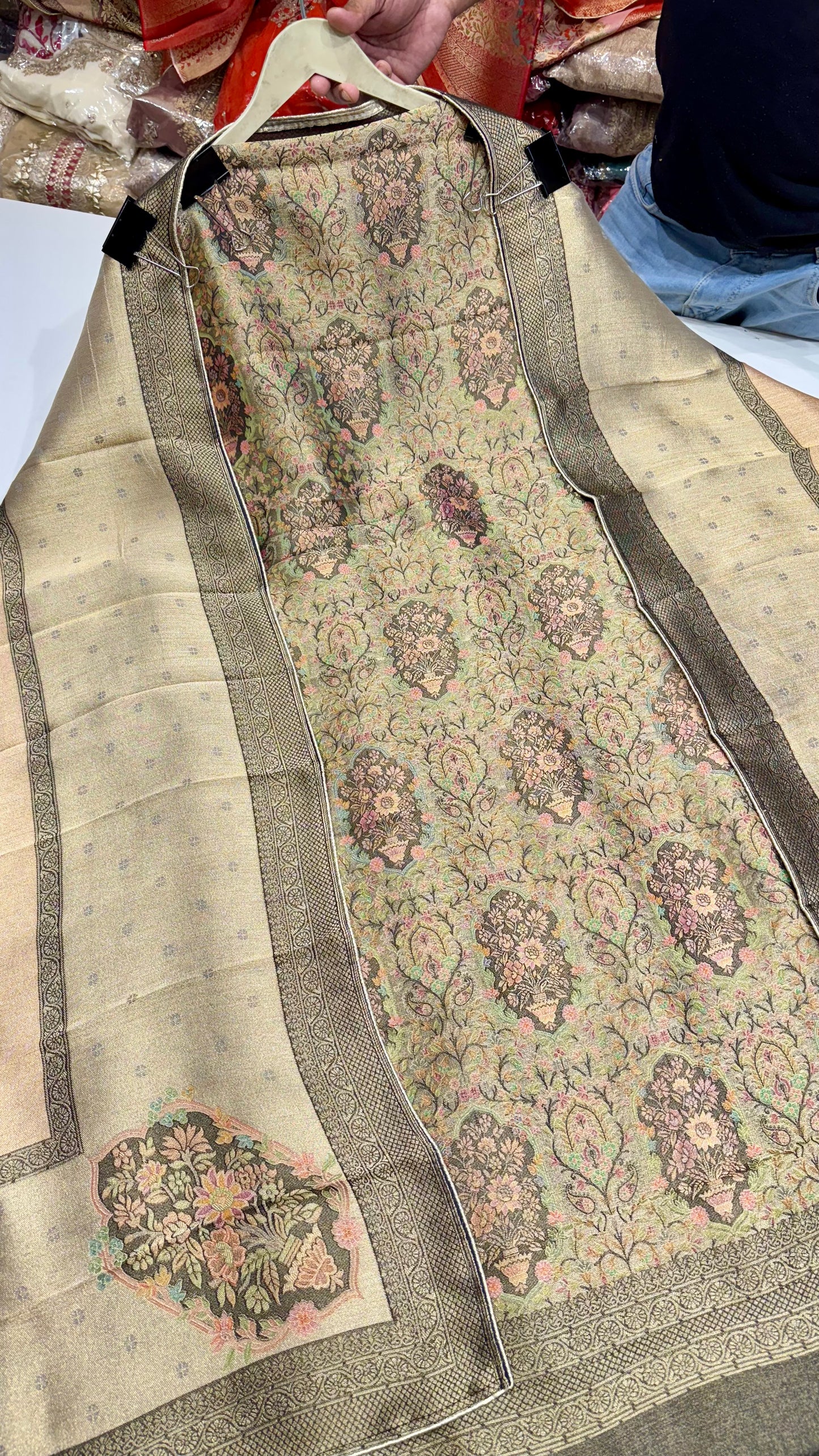 Elegant Pure Mysore Tissue Unstitched Suit with Traditional Handloom Weaving