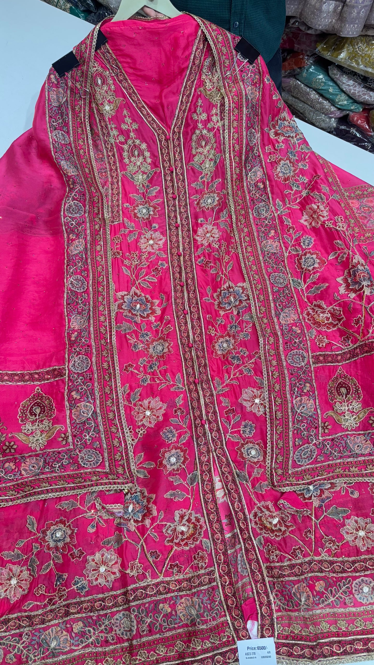 Sabyasachi inspired orgenza silk achkan Hot pink Suit