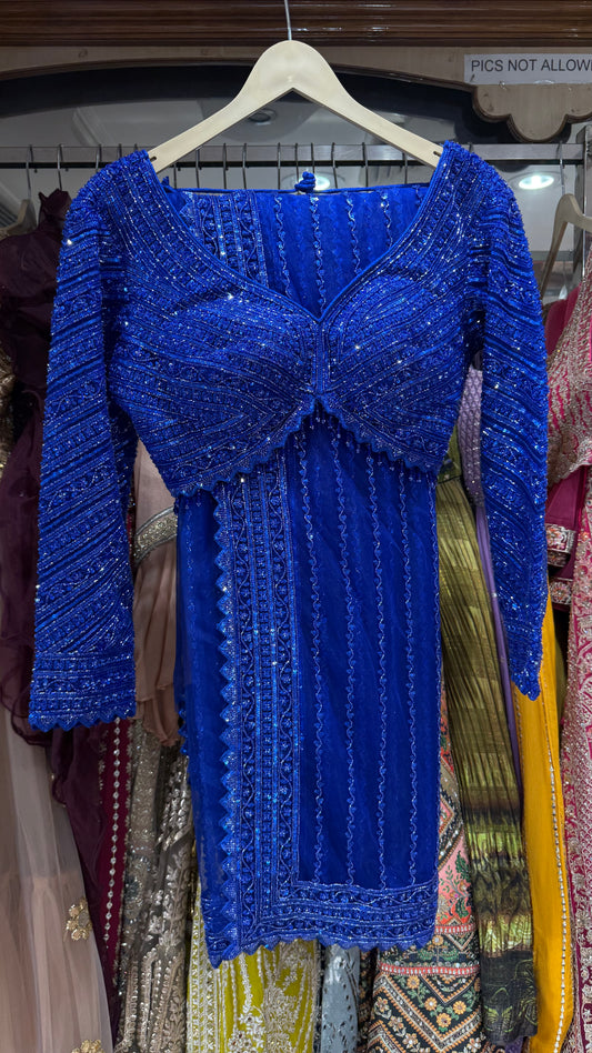 Cocktail Hand Embroidered Pure Net Saree with Designer Readymade Blouse | Nakashi & Sequins Work Party Wear Saree