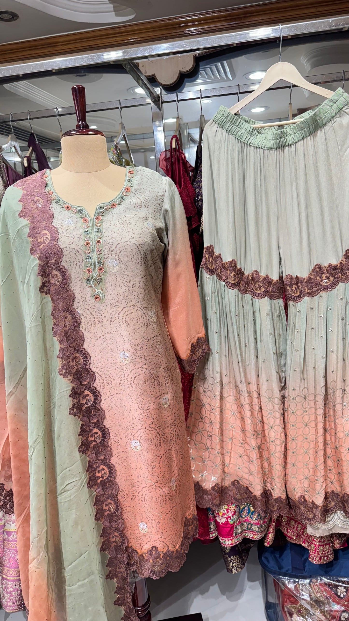 Pista-Peach dual shade subtle gharara set