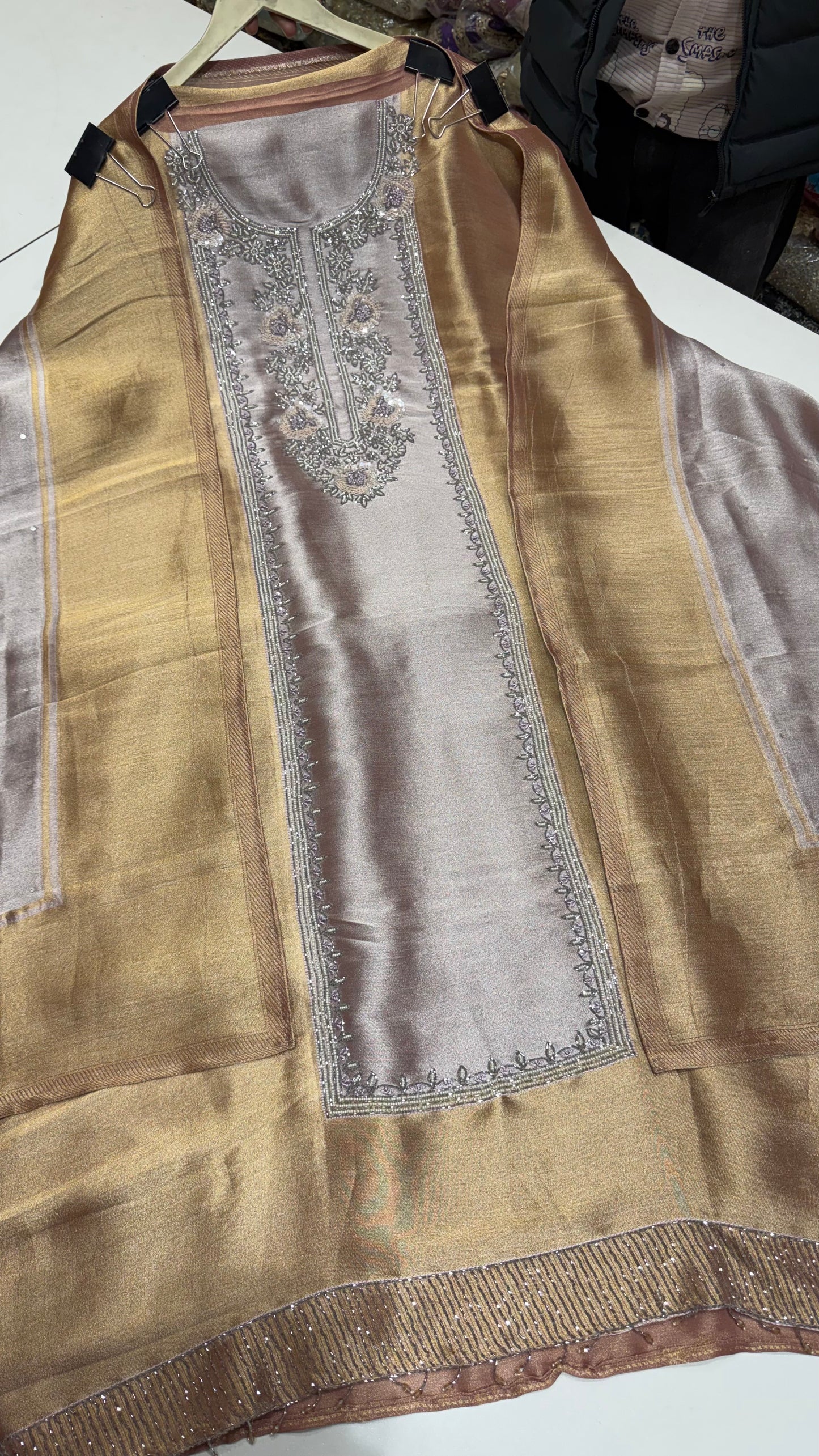 Pure KheenKhaab Tissue Handworked Unstitched Suit Set