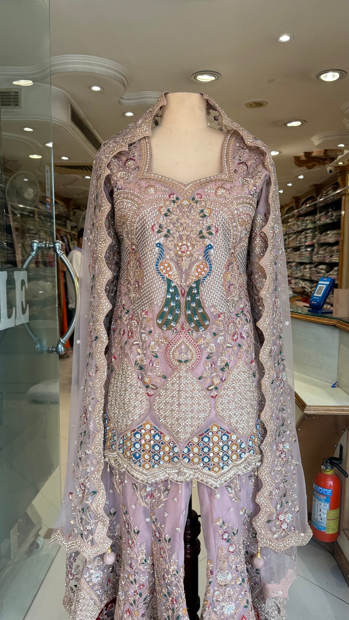 Onion Pink Peacock Designer Bell Sharara Suit with Heavy Embroidered Net Dupatta