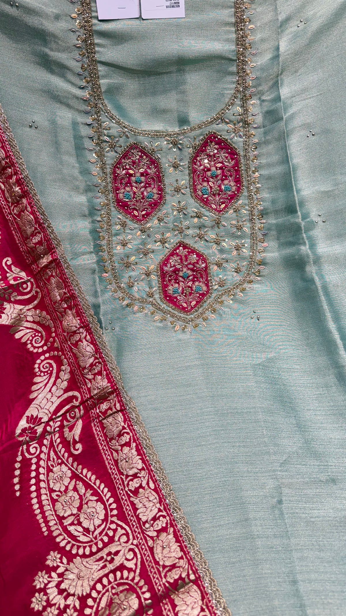 Premium Unstitched Pure Shimmer Tissue Embroidered Suit with Designer Banarasi Dupatta | Nakshi & Zardozi Handwork | Luxury Wedding Wear