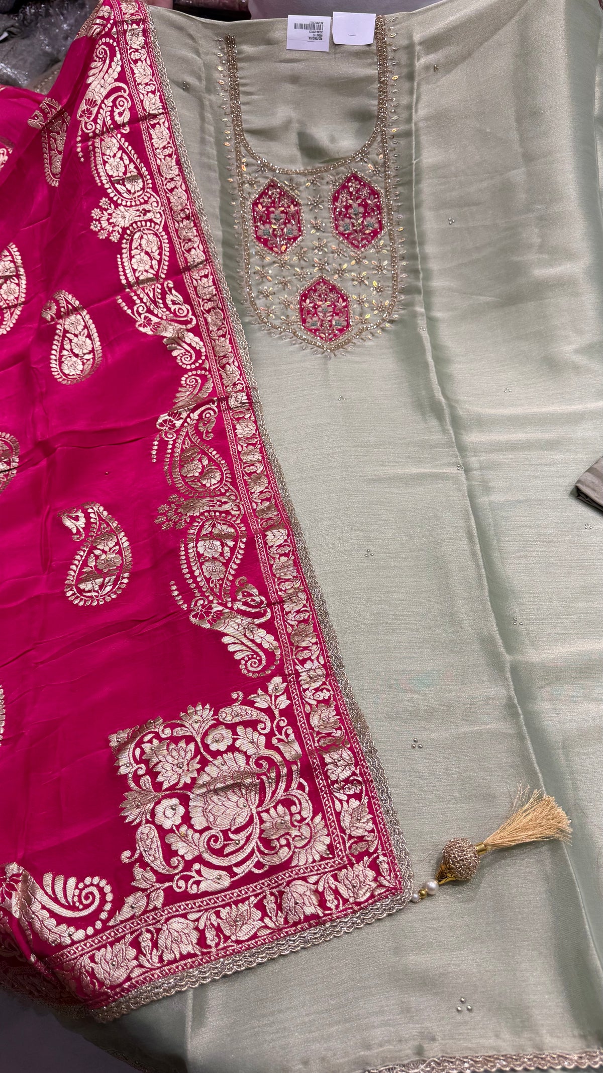 Premium Unstitched Pure Shimmer Tissue Embroidered Suit with Designer Banarasi Dupatta | Nakshi & Zardozi Handwork | Luxury Wedding Wear