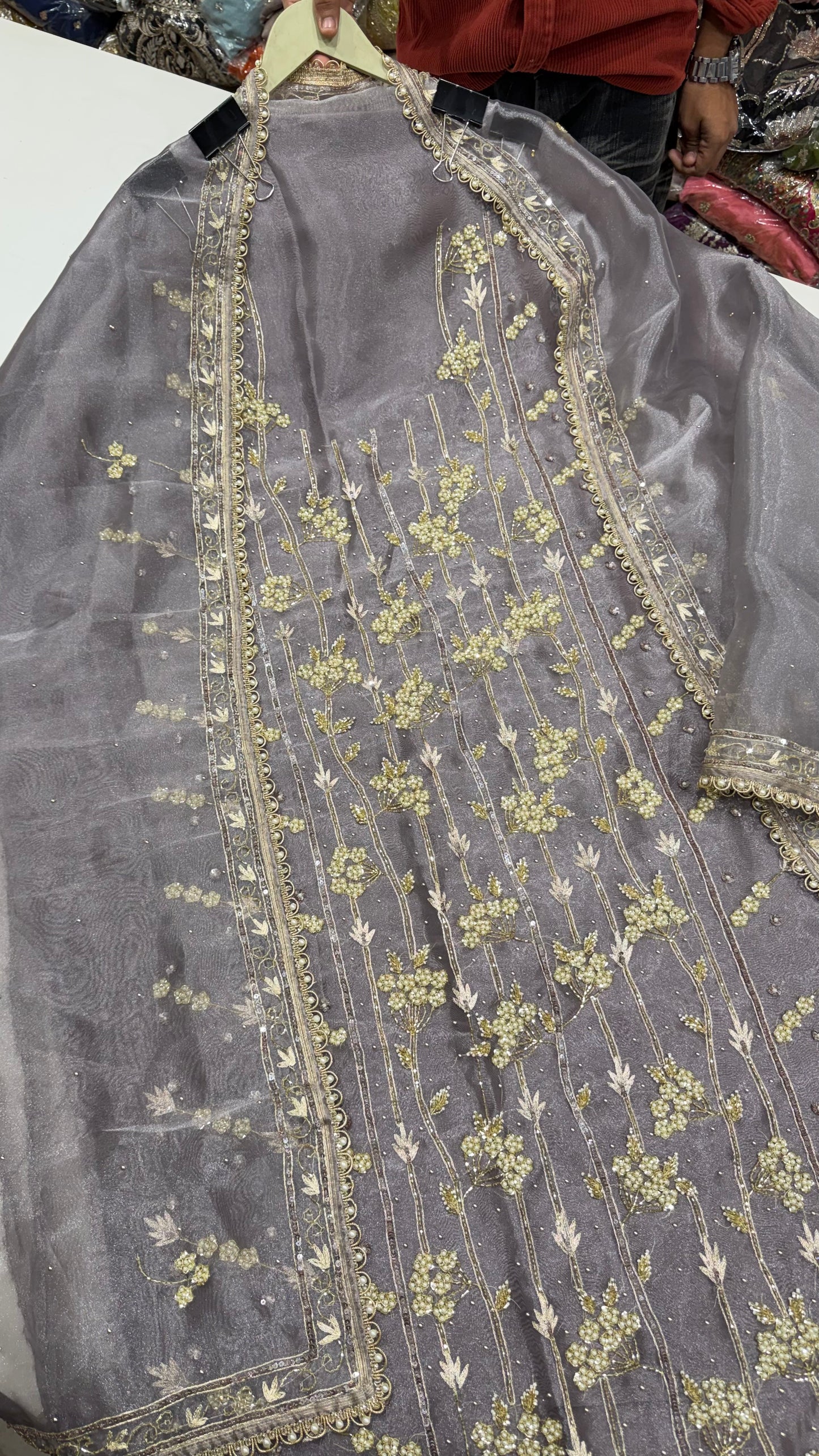 ✨ Elegant Pearl Bloom Pure Organza Unstitched Suit Set