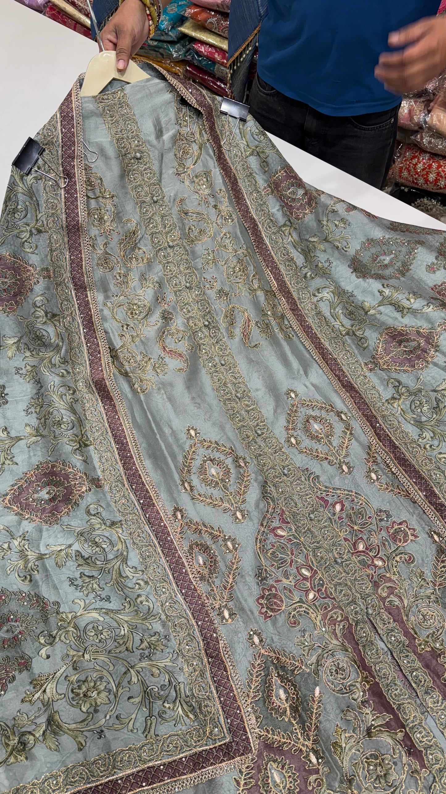 Sabyasachi Inspired Achkan Style Unstitched Suit in Organza Silk