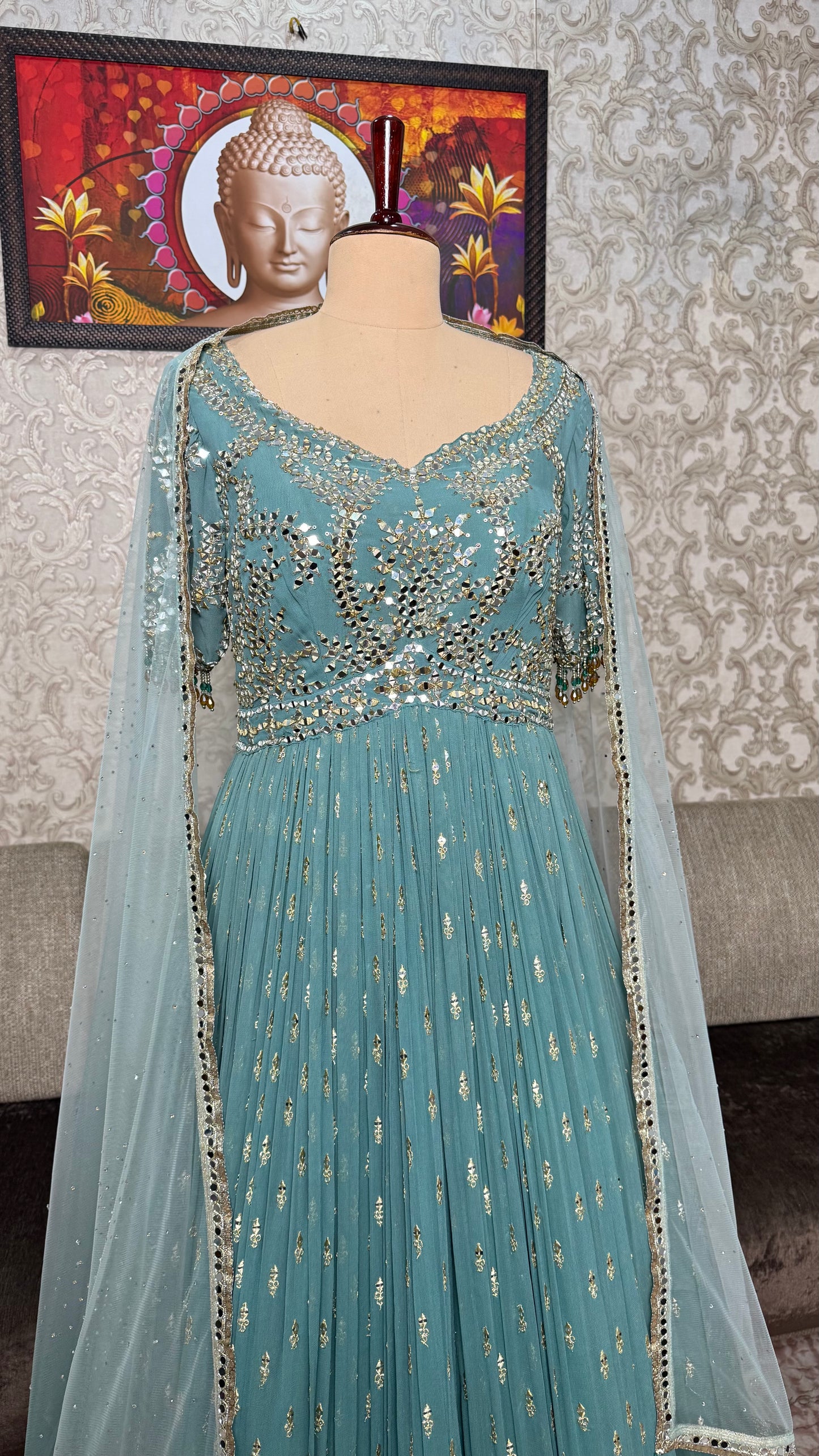 Designer Readymade Pure Georgette Floor-Length Anarkali with Net Dupatta (Free Size up to 44 Bust)