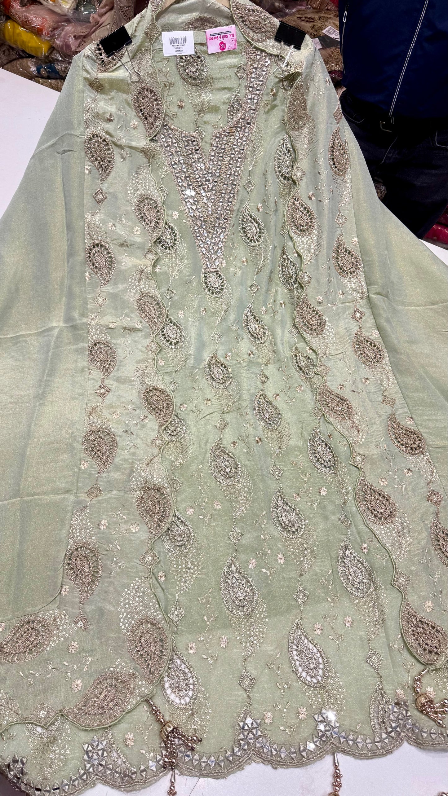 Shimmer Tissue Handwork Unstitched Suit Set