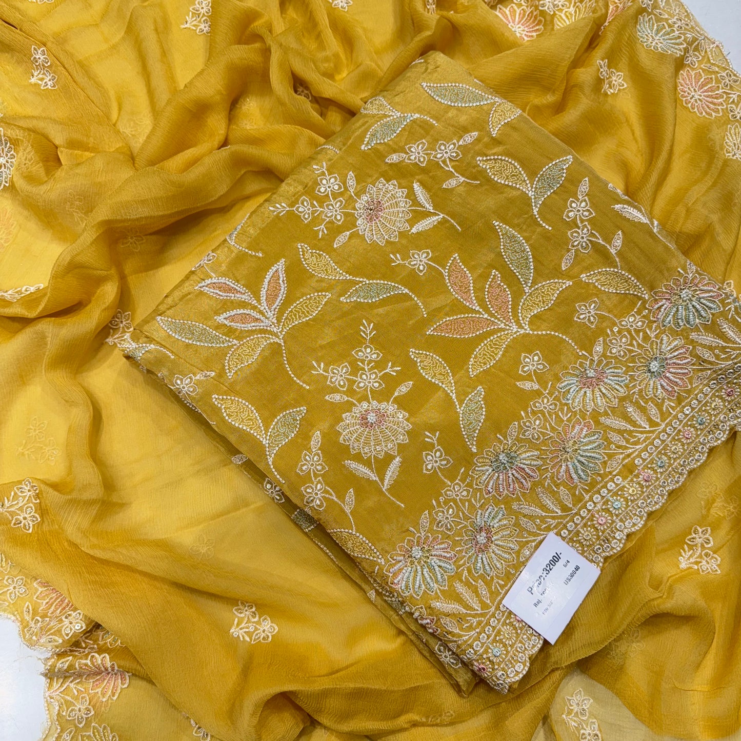 Crepe chikankari with chiffon dupatta suit set