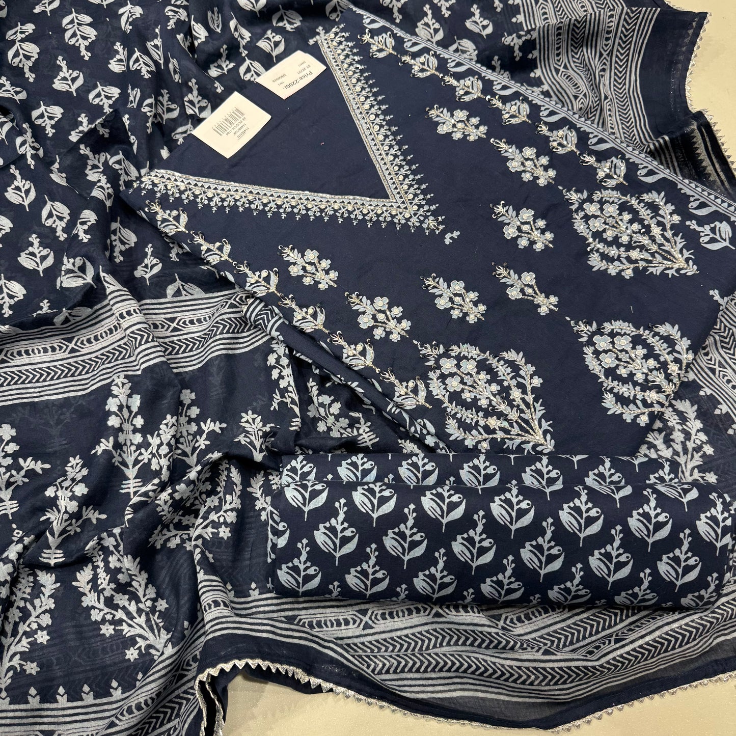 Navy blue Cotton printed suit set