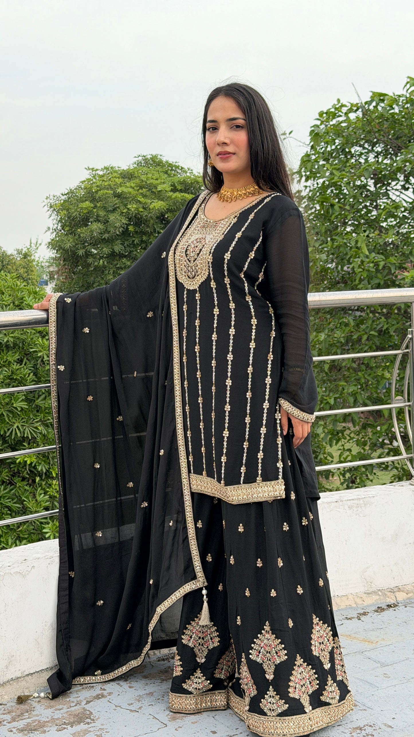 Noir Royale Handcrafted Zardozi Sharara Suit Set