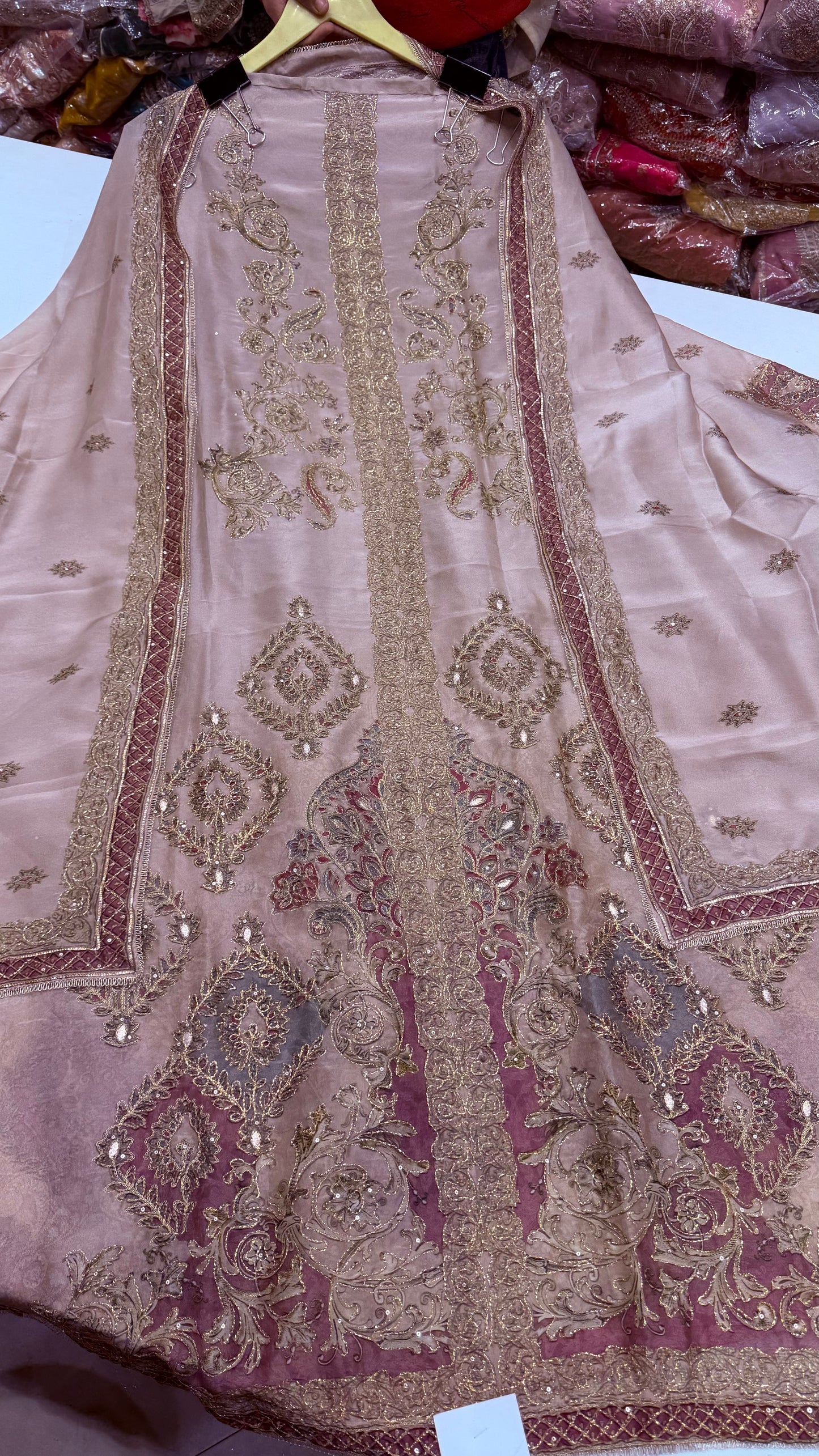 Sabyasachi Inspired Achkan Style Unstitched Suit in Organza Silk