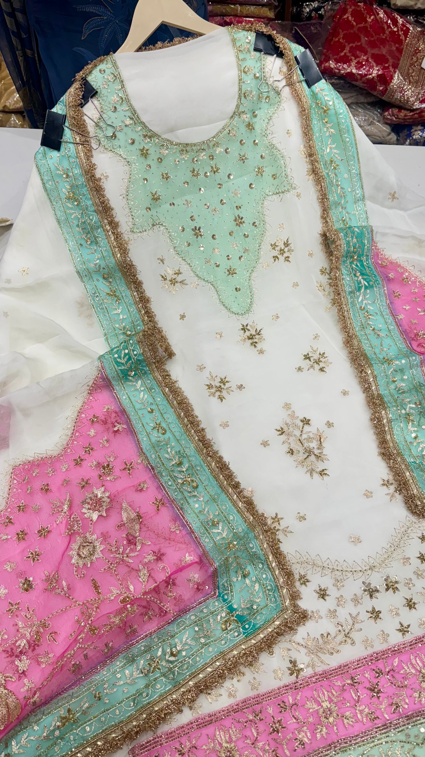 Luxury Pure Organza Unstitched Zardozi Hand Embroidered Suit