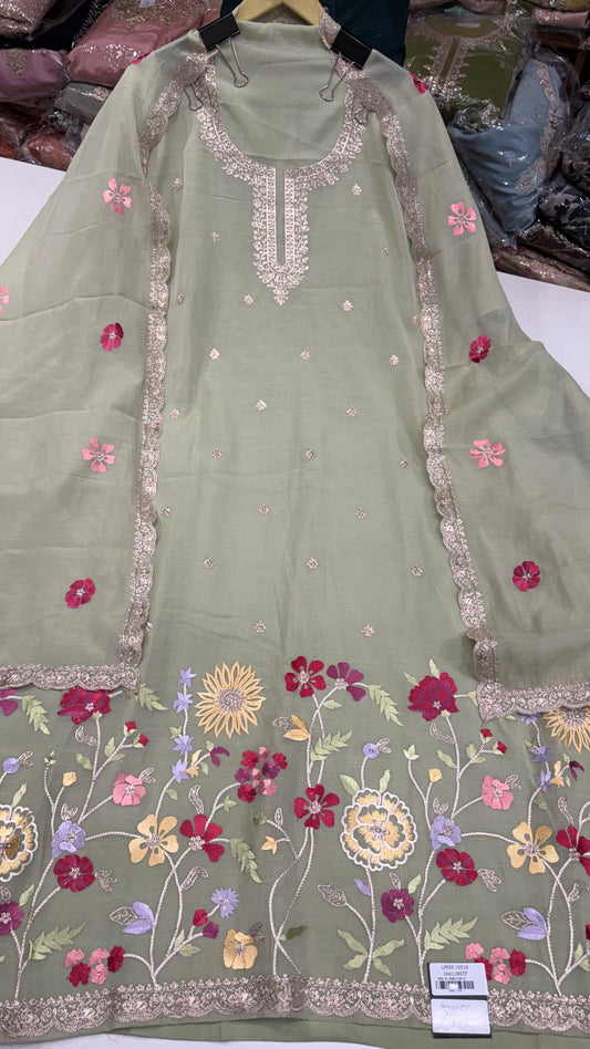 🌿 Floral Meadow Mulmul Cotton Unstitched Suit Set