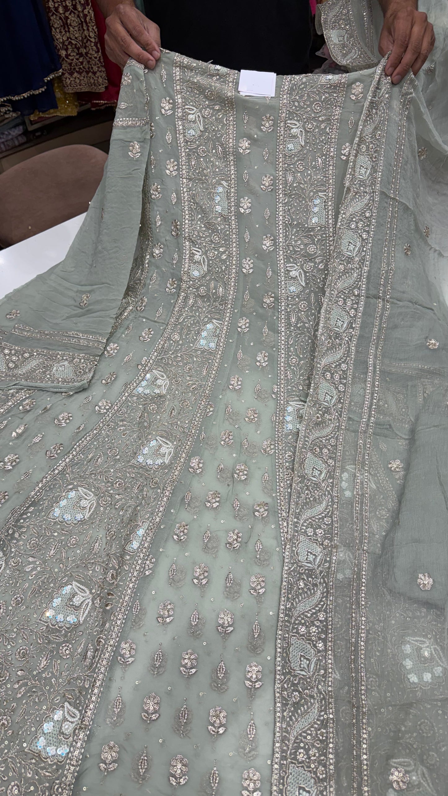 Luxury Unstitched Pure Georgette Zari Lakhnavi Anarkali Suit with Resham, Sequin & Pearl Handwork | Designer Wedding & Party Wear Suit