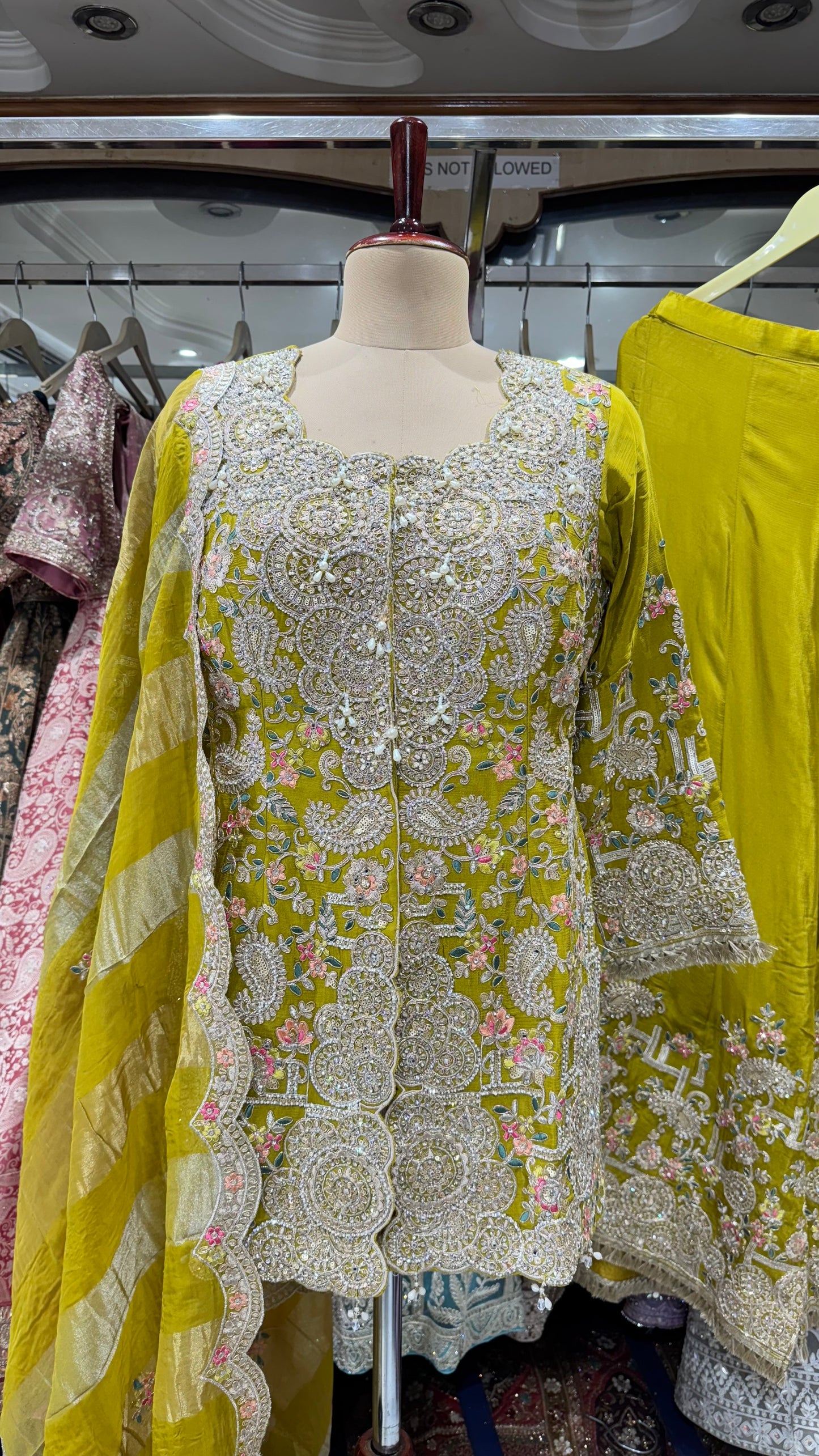 Luxury Hand Embroidered Chinon Sharara Suit with Tissue Dupatta – Ready to Wear (Free Size up to 44 Bust)
