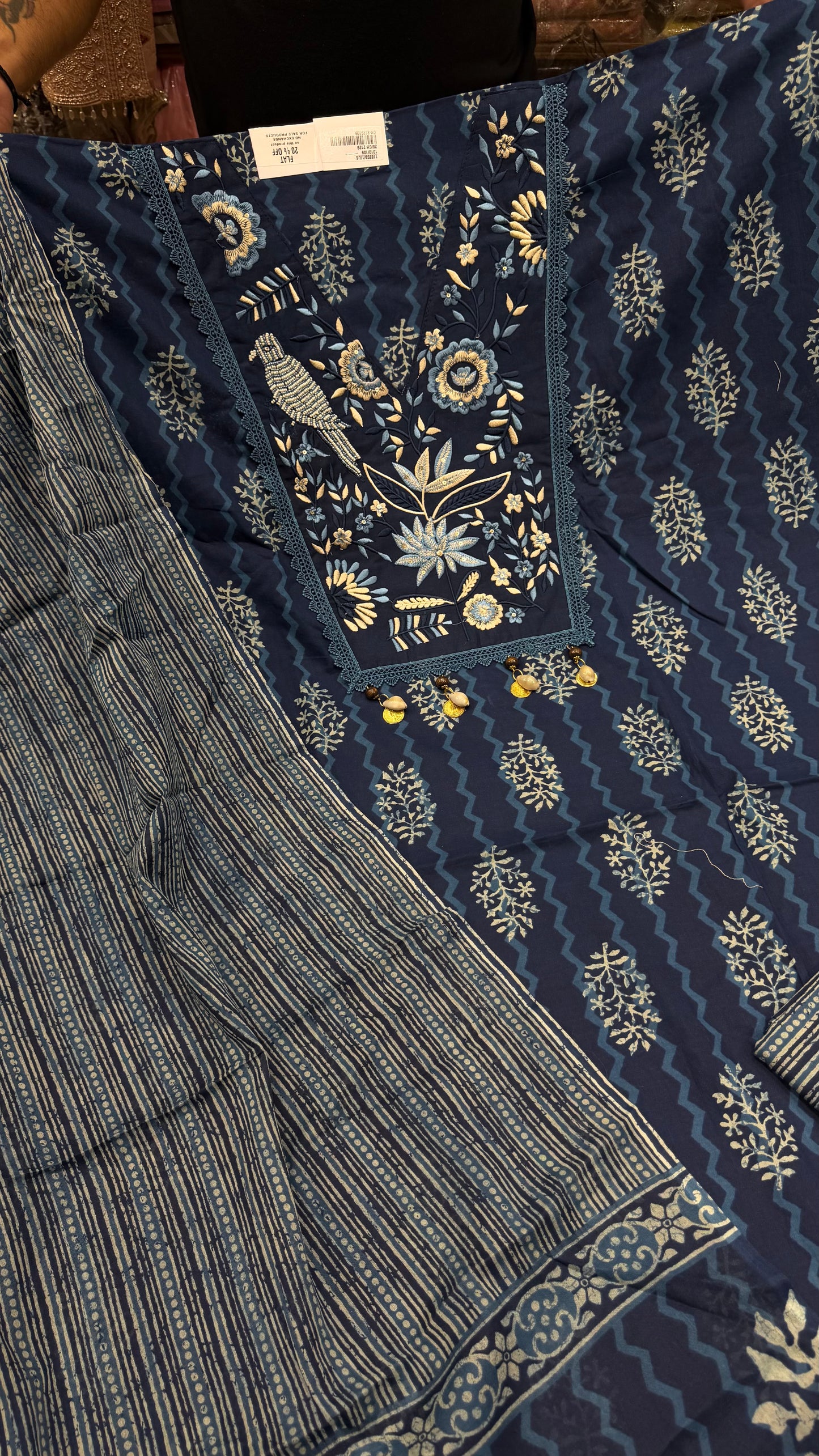 ✨ Indigo Bloom Cotton Unstitched Suit Set