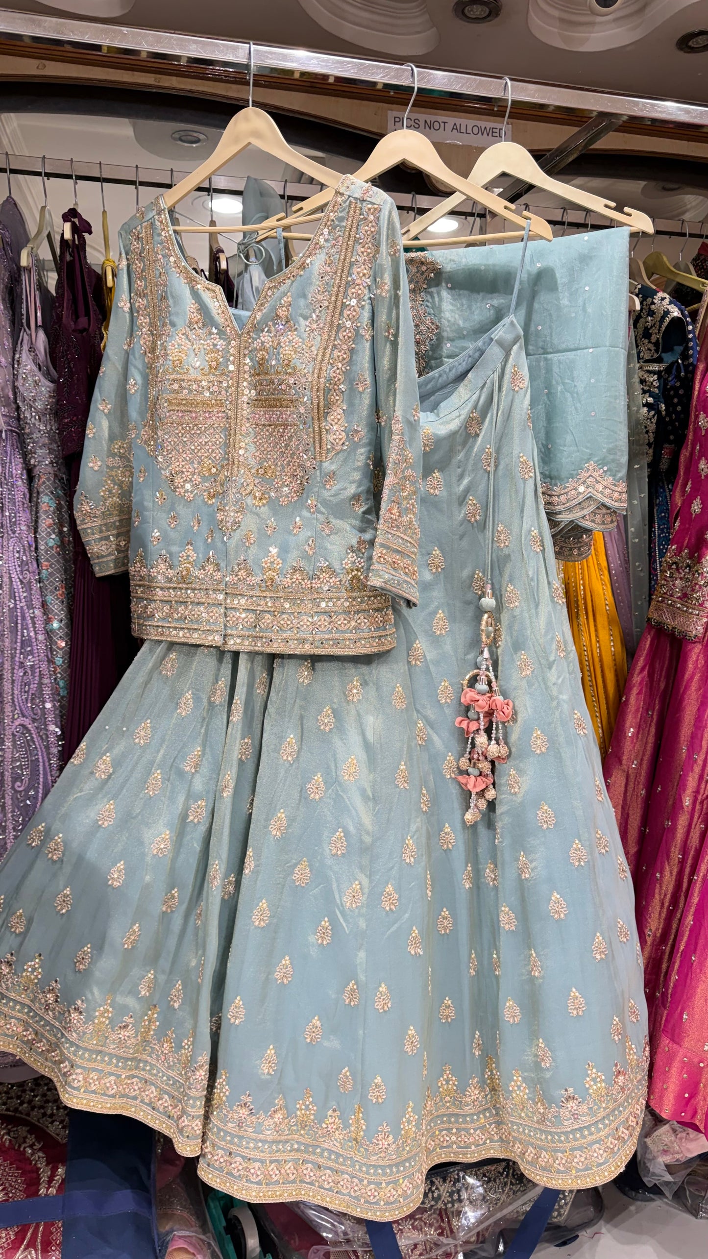 Pure Tissue Handwork Lehenga kurti