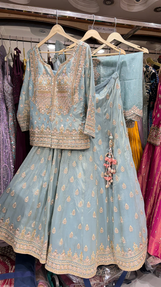 Pure Tissue Handwork Lehenga kurti