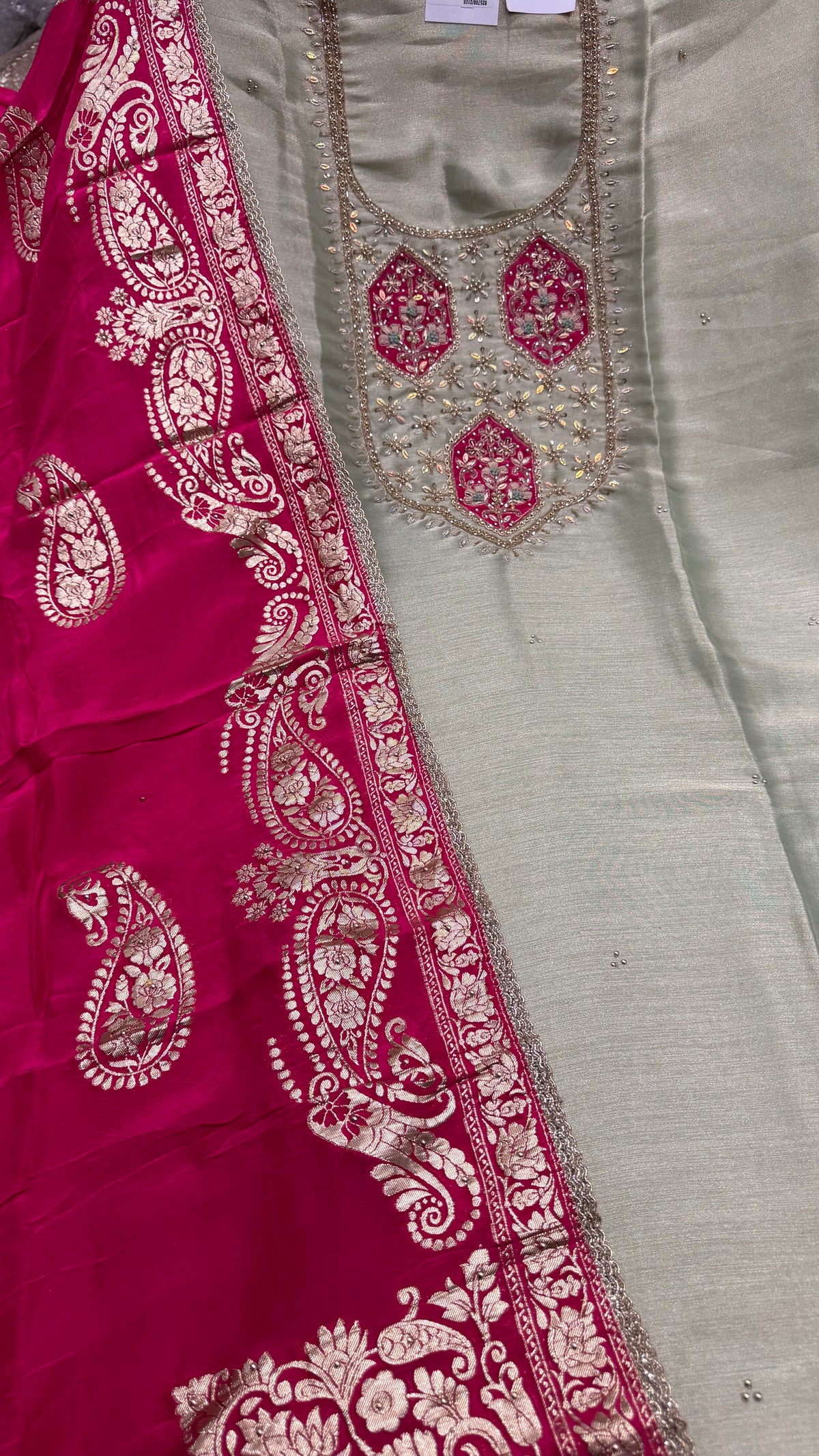 Premium Unstitched Pure Shimmer Tissue Embroidered Suit with Designer Banarasi Dupatta | Nakshi & Zardozi Handwork | Luxury Wedding Wear