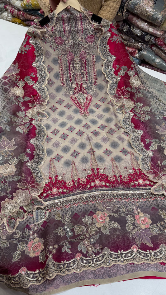 ✨ Sabyasachi Inspired Pure Organza Silk Designer Unstitched Suit Set