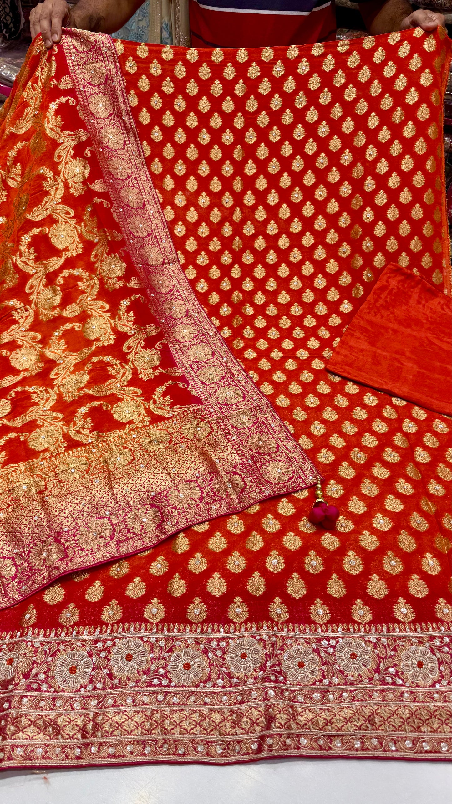 Premium Unstitched Pure Mysore Georgette Embroidered Suit with Designer Mysore Dupatta | Nakshi & Zardozi Handwork | Luxury Wedding Wear